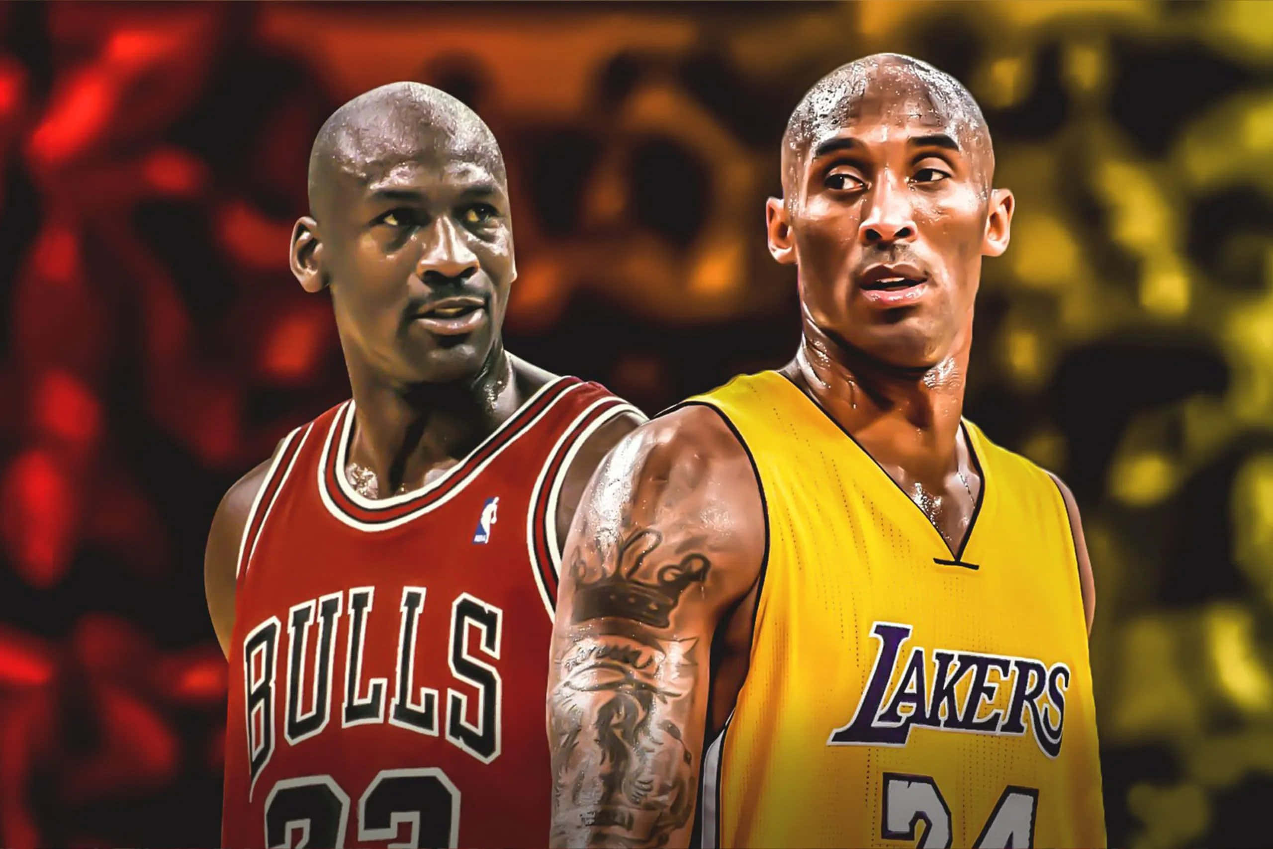 Ilustrasyong Digital ng NBA Superstars na sina Kobe Bryant at Michael Jordan Wallpaper