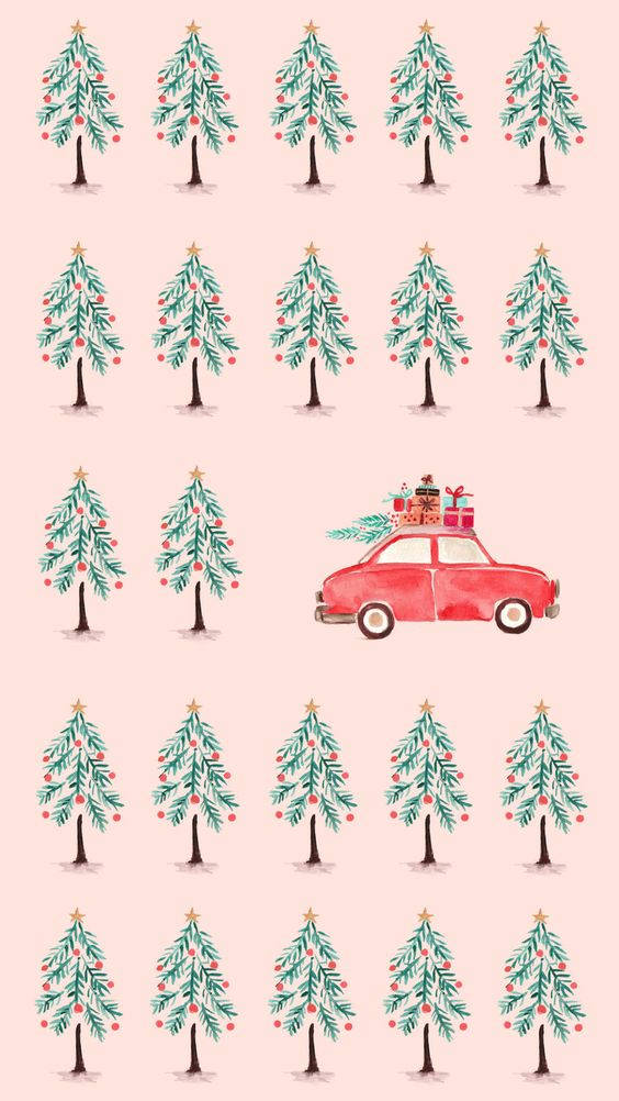 Ilustrasyong Pangkasaysayan ng Pasko na Kulay Rosas Wallpaper