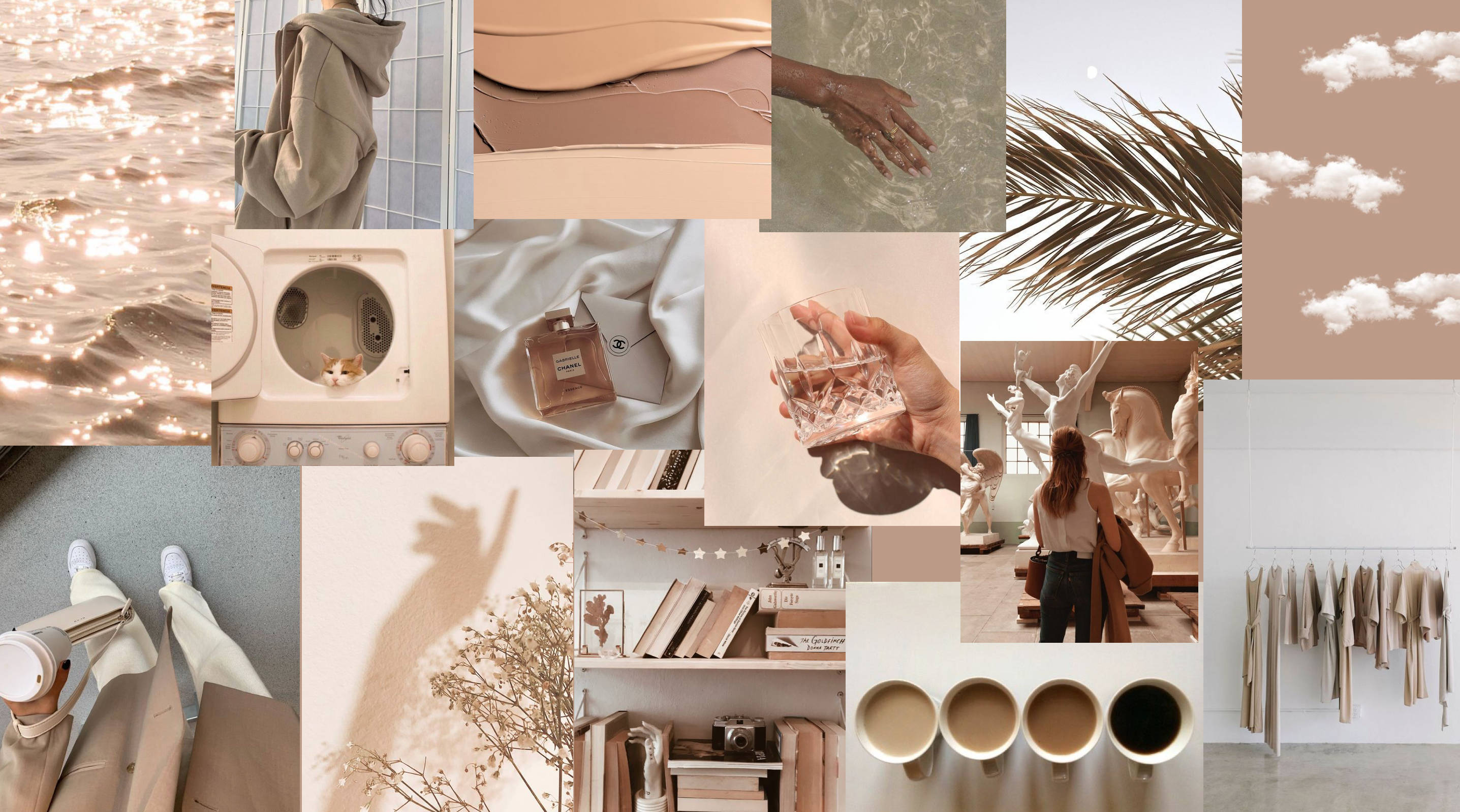 Inumin at Kalikasan na Beige Aesthetic Collage Wallpaper