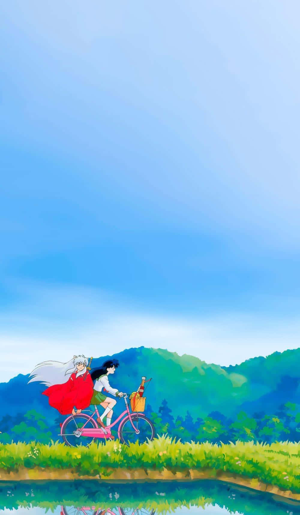 Inuyasha At Kagome na Nagbibisikleta Phone Wallpaper
