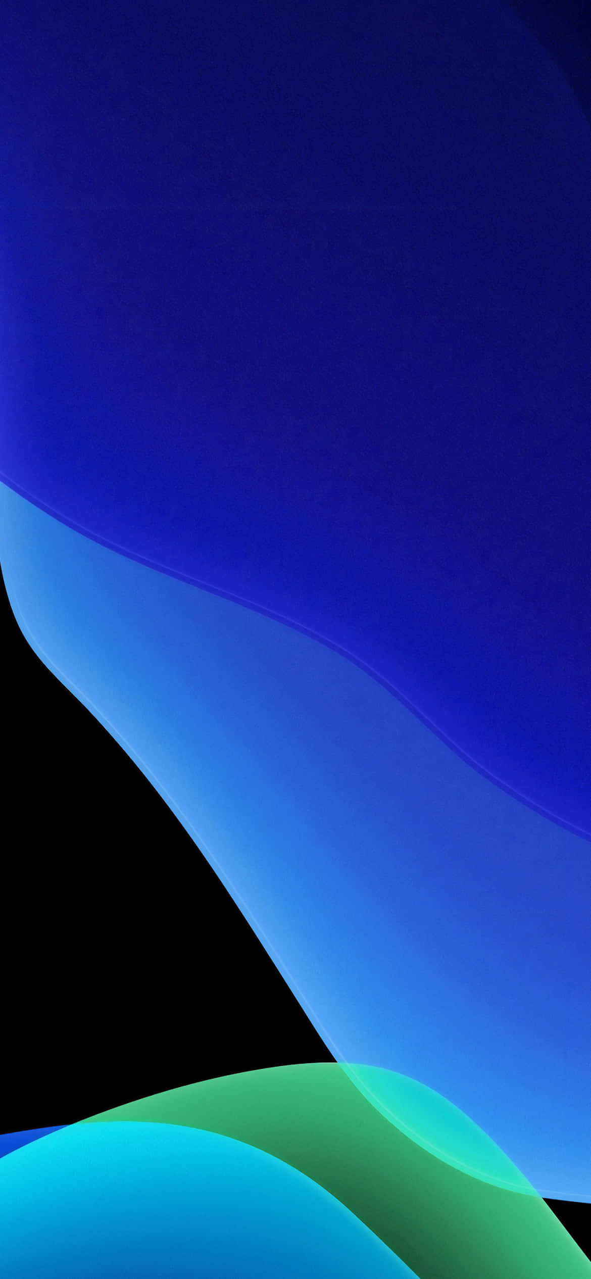 iOS 13 Luntiang May Asul At Itim na Background Wallpaper