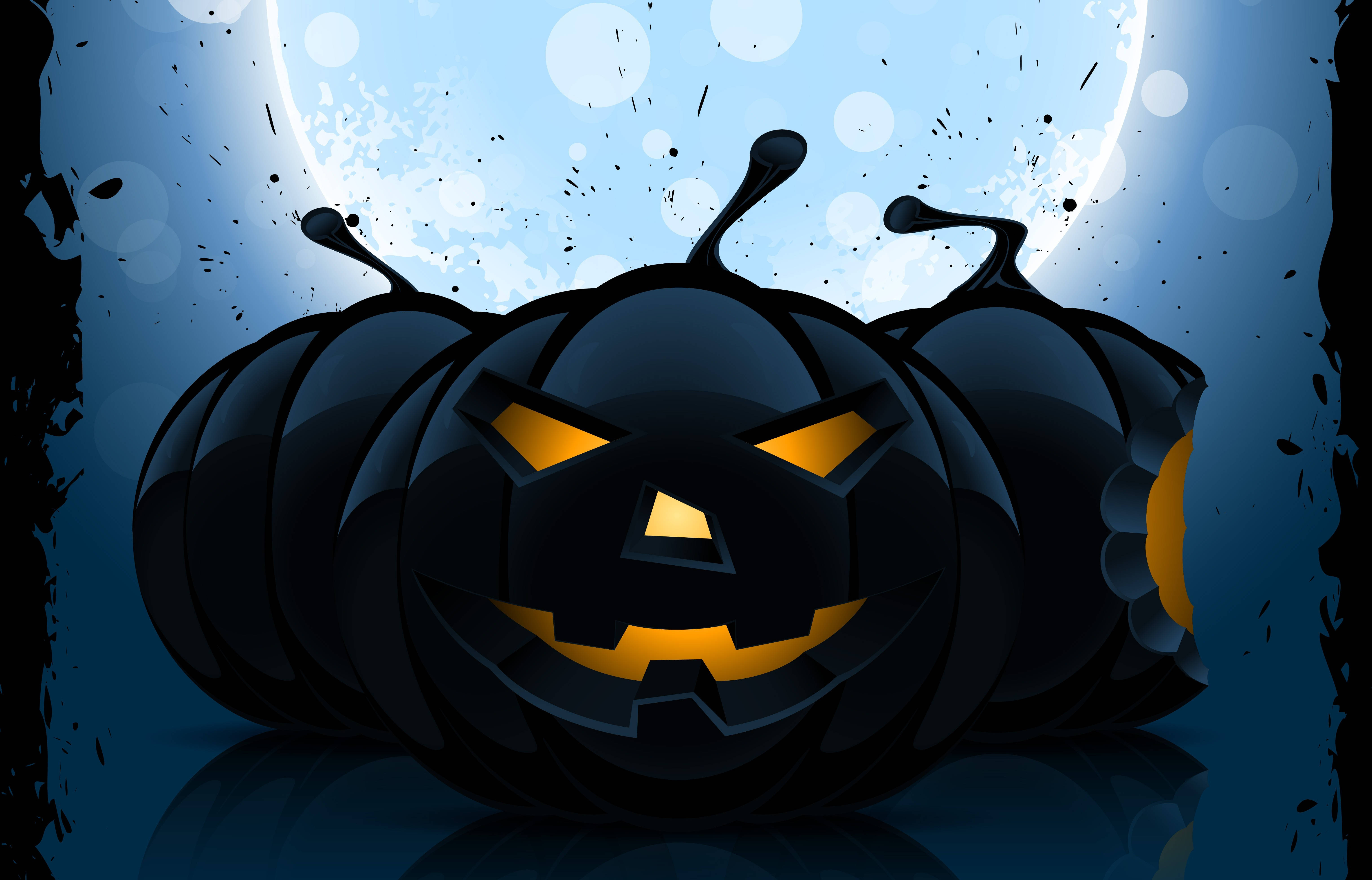 Ipagdiwang ang isang Nakakatakot na Halloween gamit ang kumikinang na Itim na Kalabasa Wallpaper