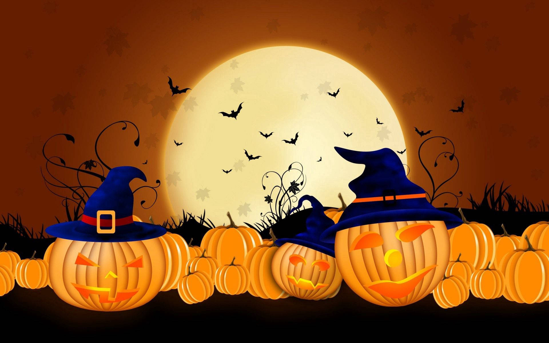 Ipagdiwang ang Salamangka ng Halloween na may Makukulay na Kalabasa! Wallpaper