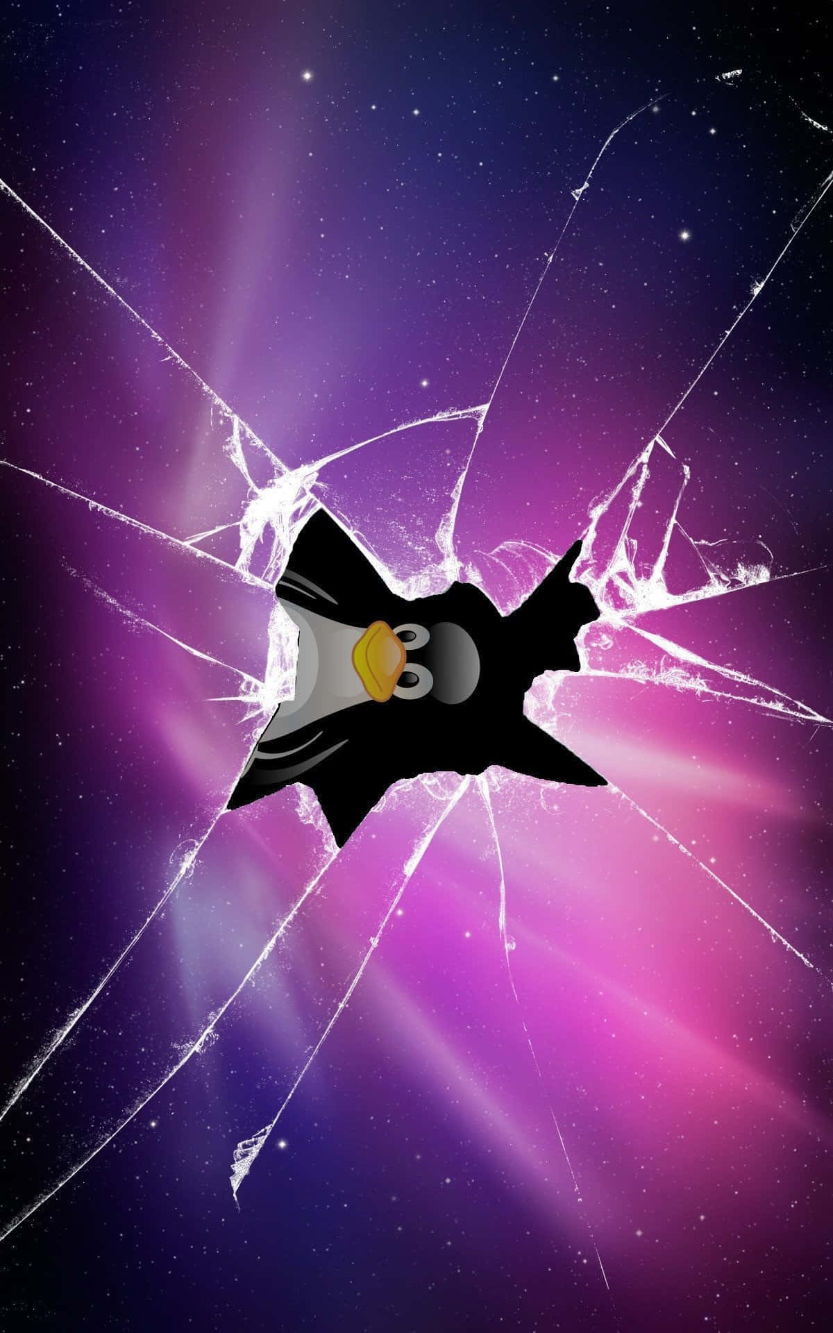 iPhone Cracked Screen Linux Penguin Prank Wallpaper