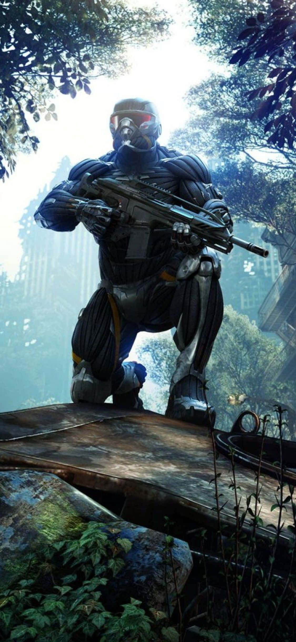 iPhone X Crysis 3 Rifle Forest Background Wallpaper