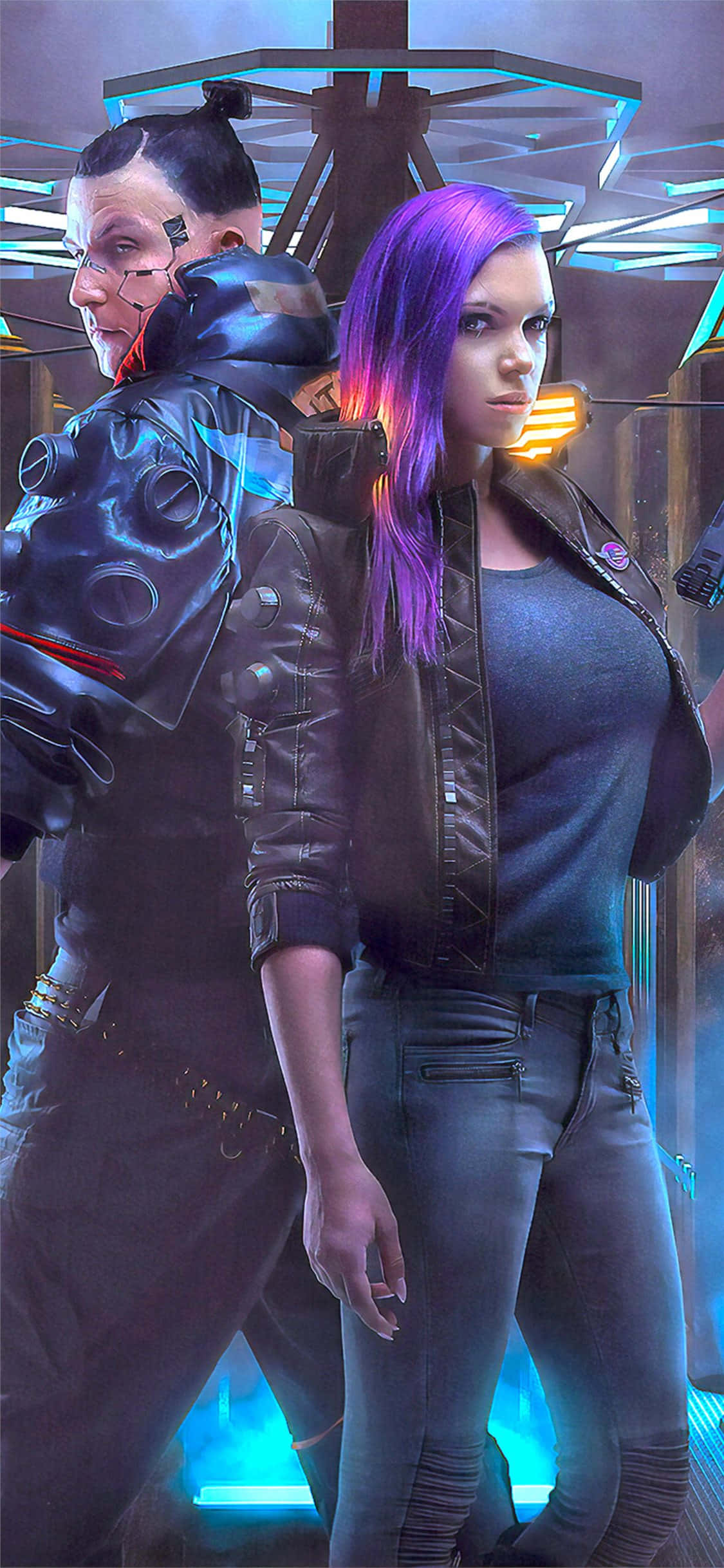 iPhone X Cyberpunk 2077 Background Lalaki At Babae Character Wallpaper