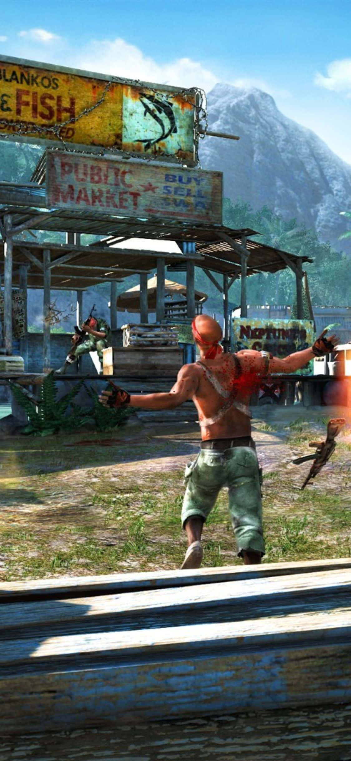 iPhone X Far Cry 3 Gun Shot Man Background Wallpaper