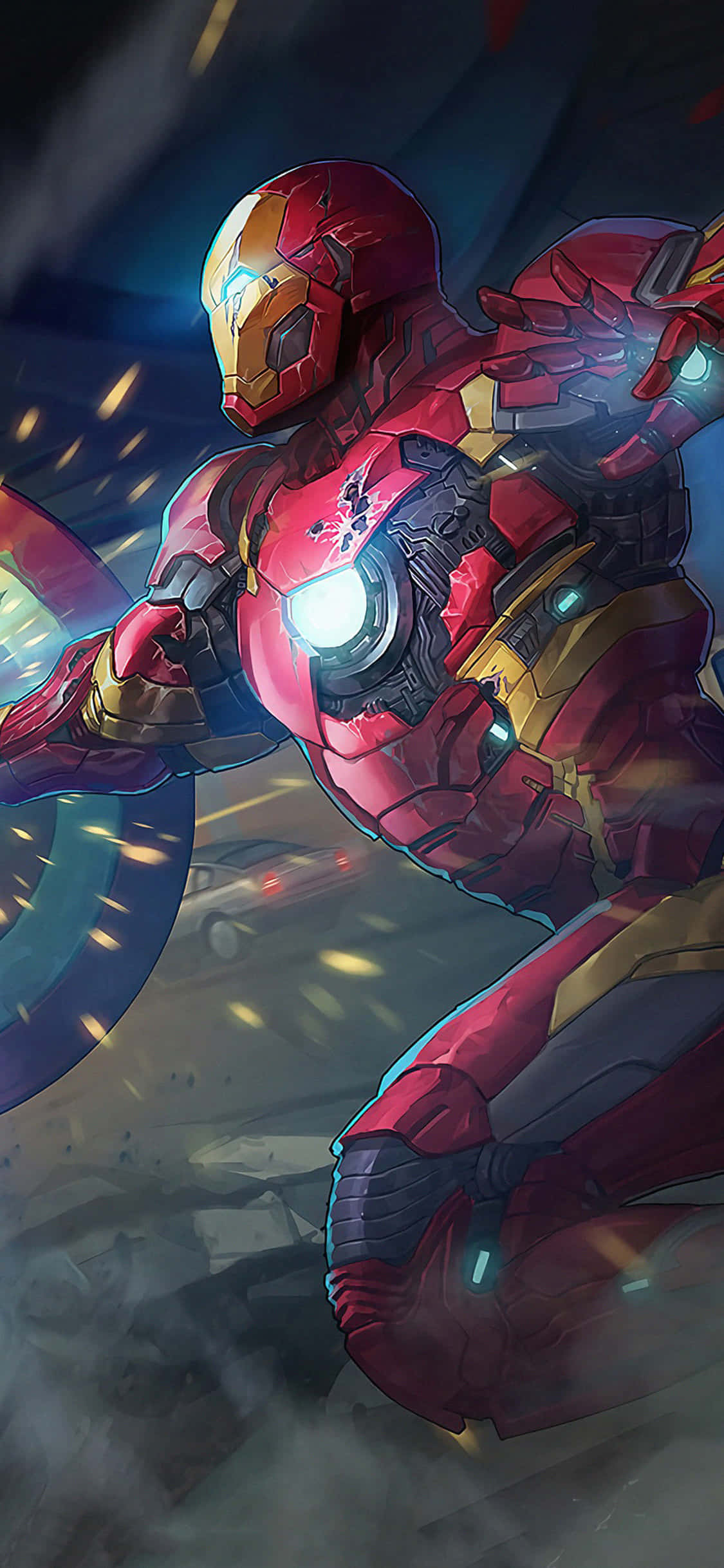 iPhone X Iron Man Background Fanart Drawing Damaged Suit Wallpaper