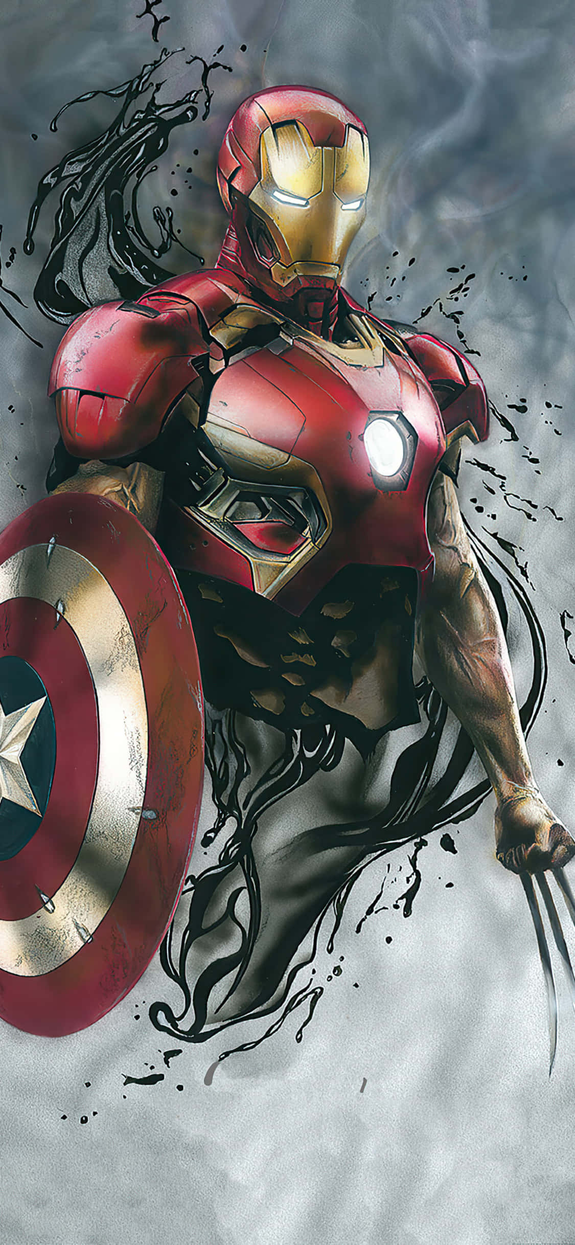 iPhone X Iron Man Background Iron Man Captain America Shield Wolverine Claws Wallpaper