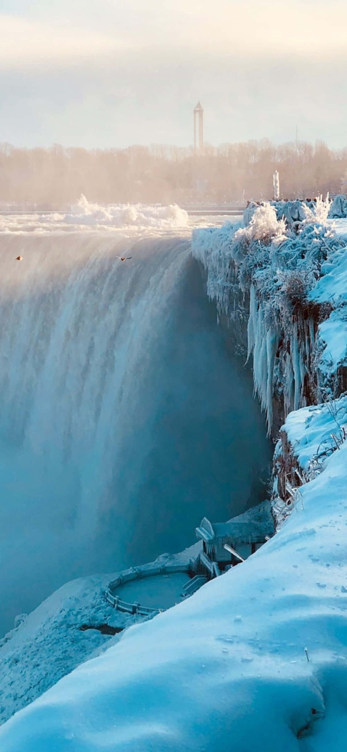 iPhone X Niagara Falls Winter Season Background Wallpaper