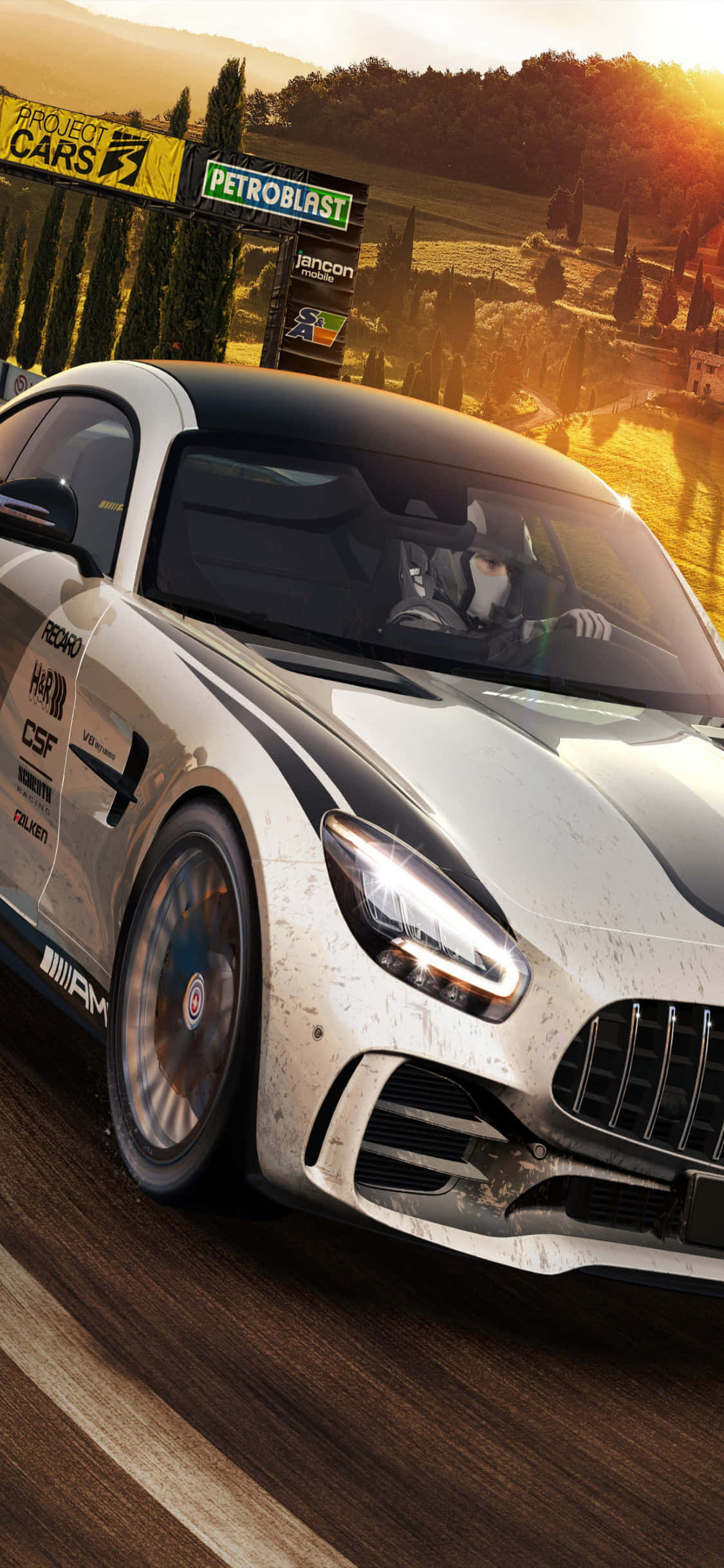 iPhone X Project Cars Background Light Grey Mercedes AMG GT Wallpaper
