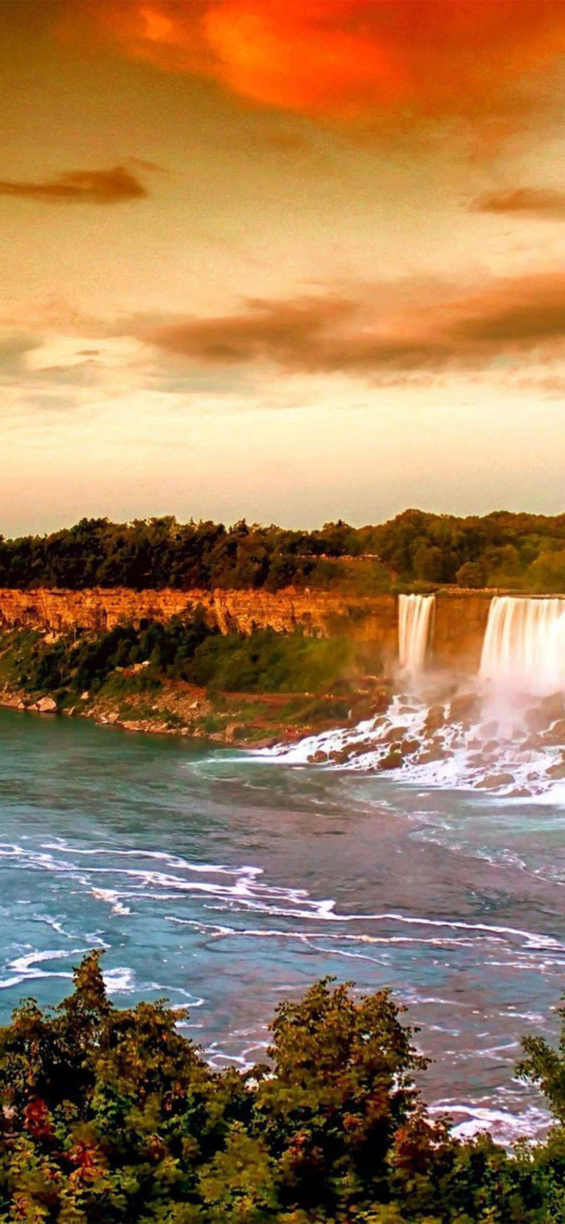 iPhone X Sunset Niagara Falls Canada Background Wallpaper