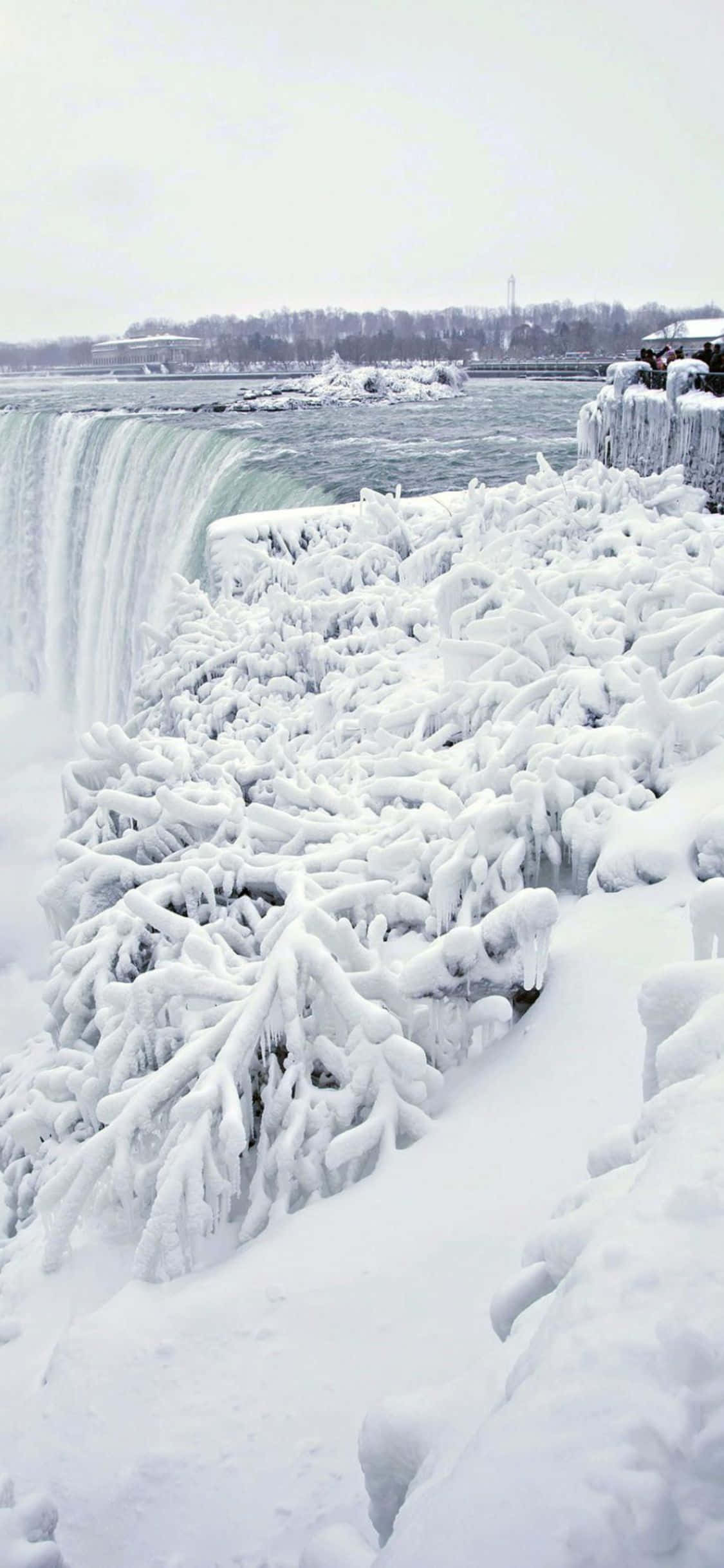 iPhone X Winter Niagara Falls Background Wallpaper