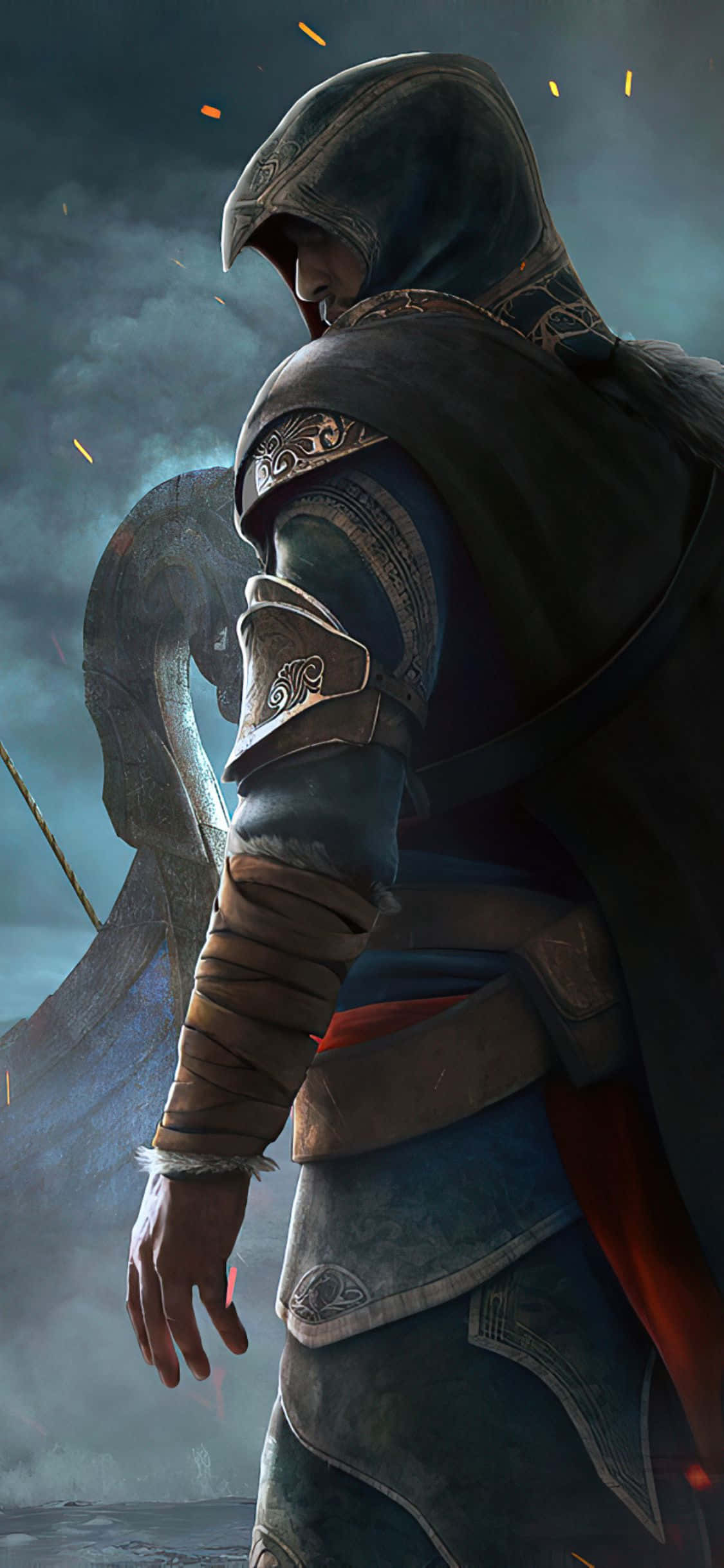 iPhone Xs Assassin's Creed Valhalla Hooded Assassin Background Wallpaper