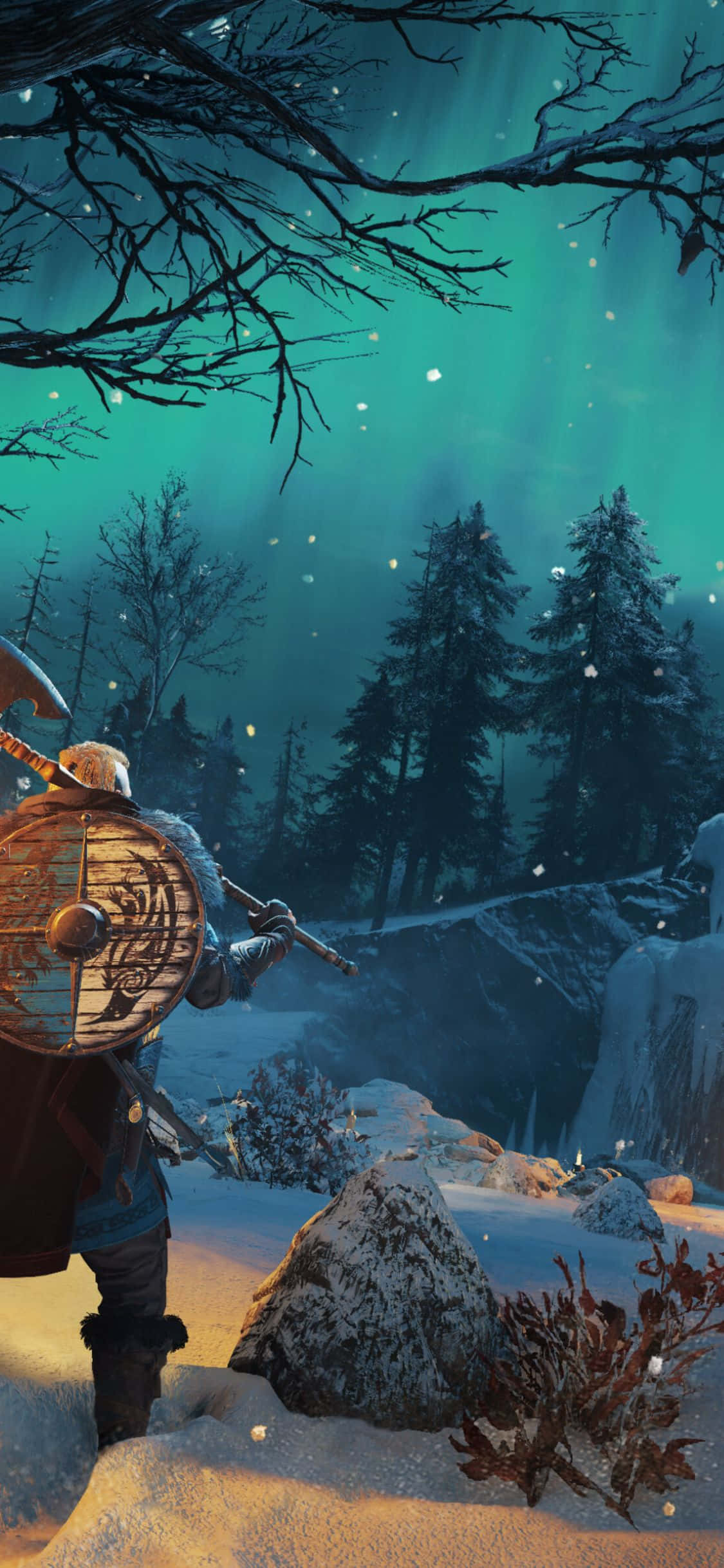 iPhone Xs Assassin's Creed Valhalla Mandirigmang Viking sa Niyebe Background Wallpaper