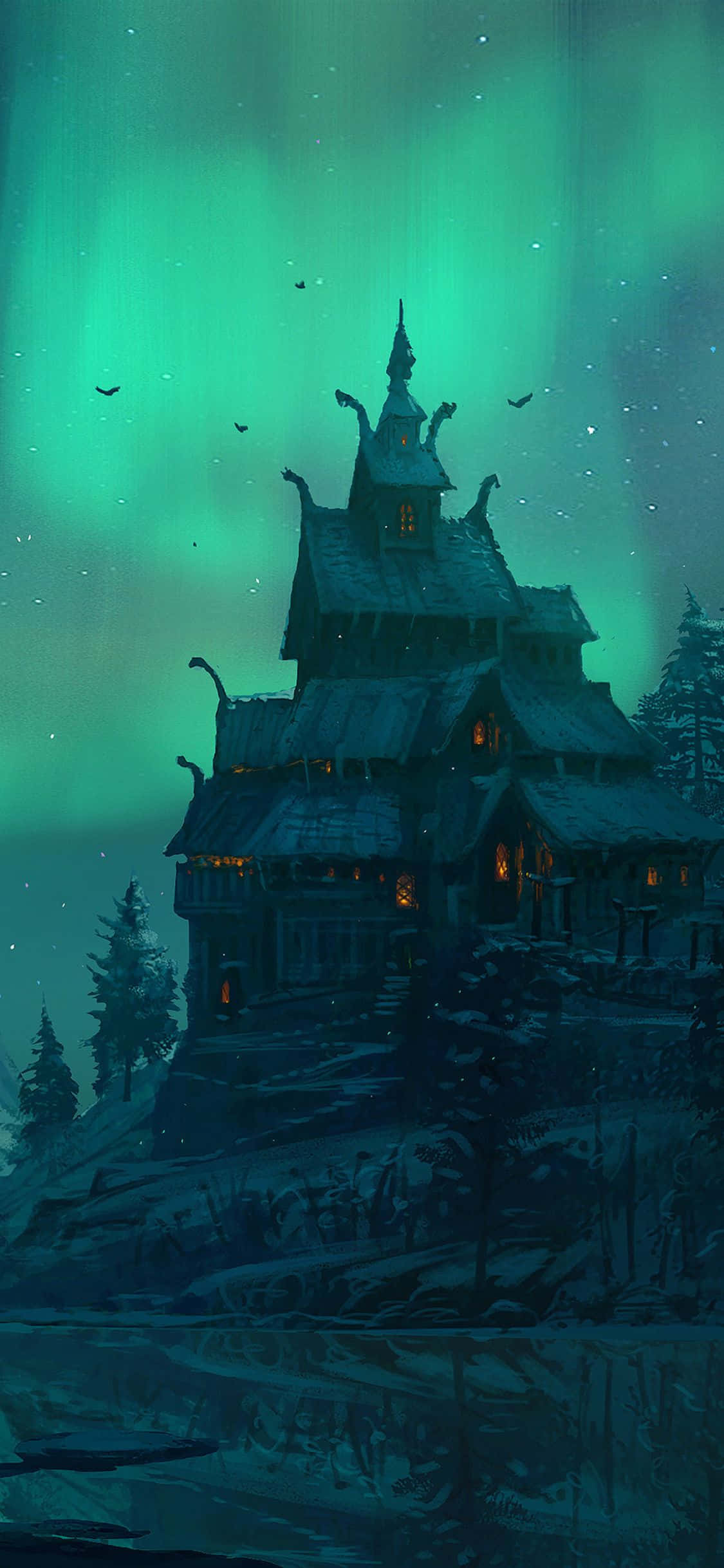 iPhone Xs Assassin's Creed Valhalla Aurora Borealis Background Wallpaper