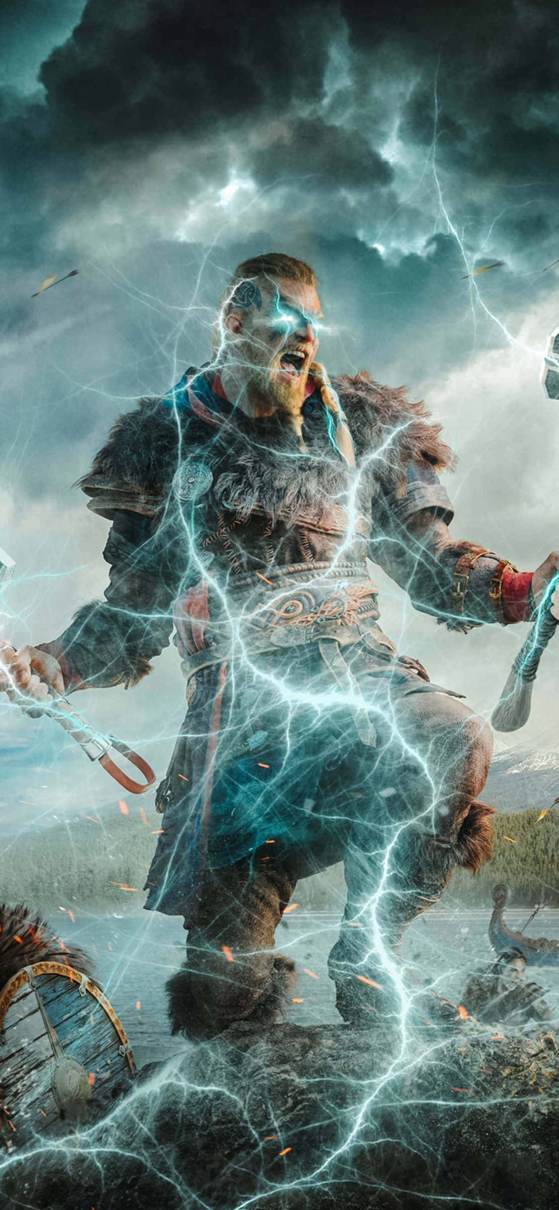 iPhone Xs Assassin's Creed Valhalla Eivor Lightning Effect Background Wallpaper