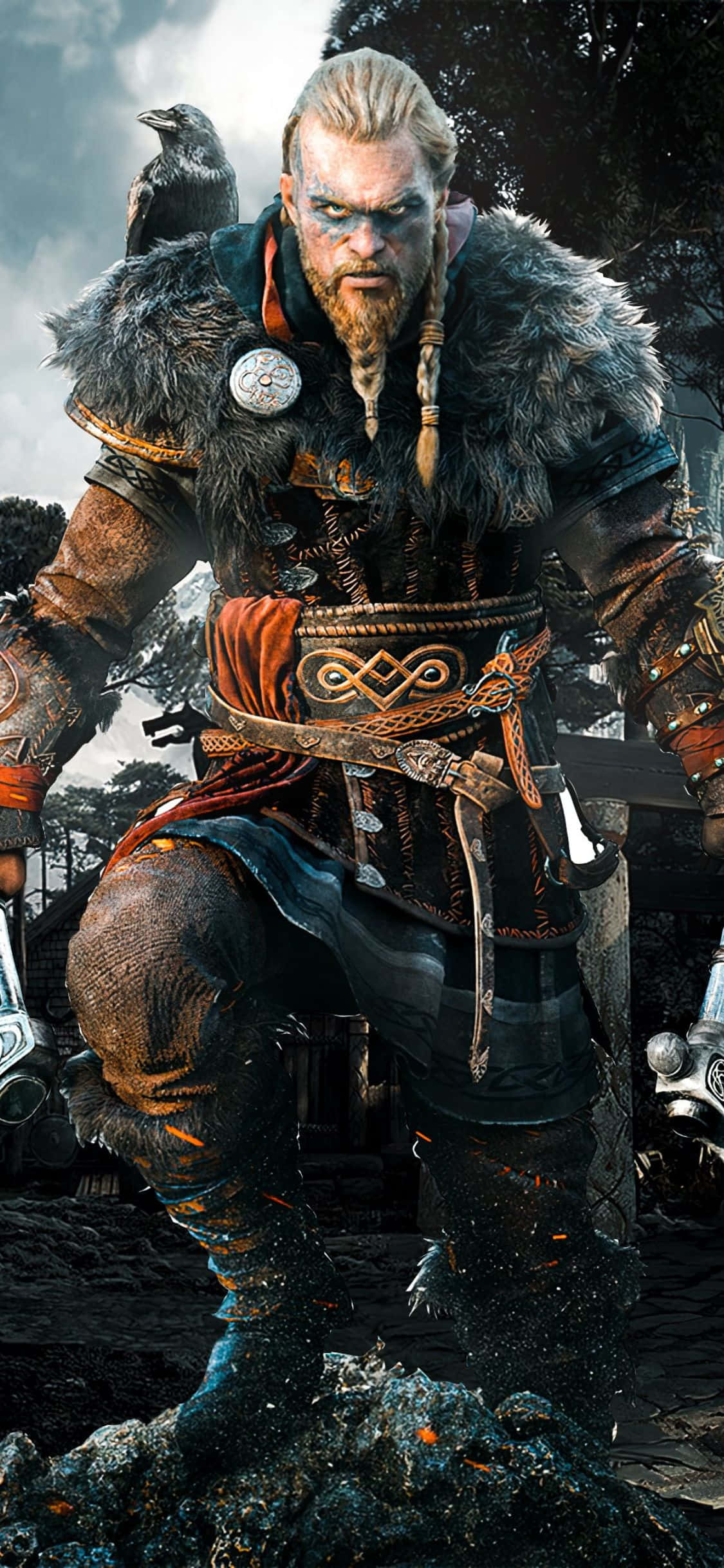iPhone Xs Assassin's Creed Valhalla Eivor Lumalabas sa Dagat Background Wallpaper
