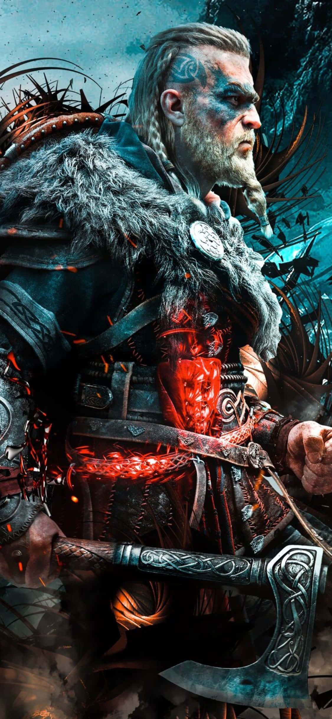 iPhone Xs Assassin's Creed Valhalla Eivor na May Red Aura Wallpaper