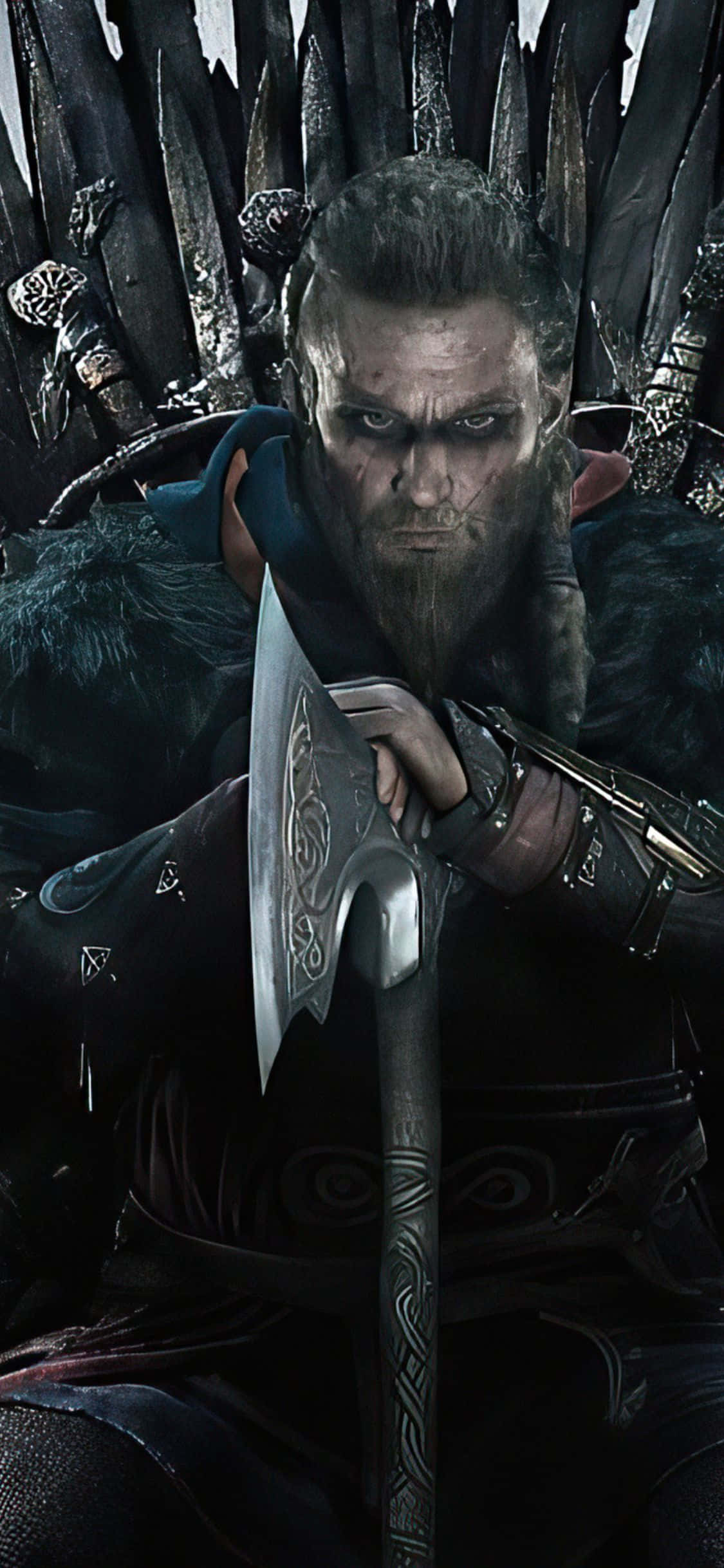 iPhone Xs Assassin's Creed Valhalla Eivor na Nakaupo sa Trono Background Wallpaper
