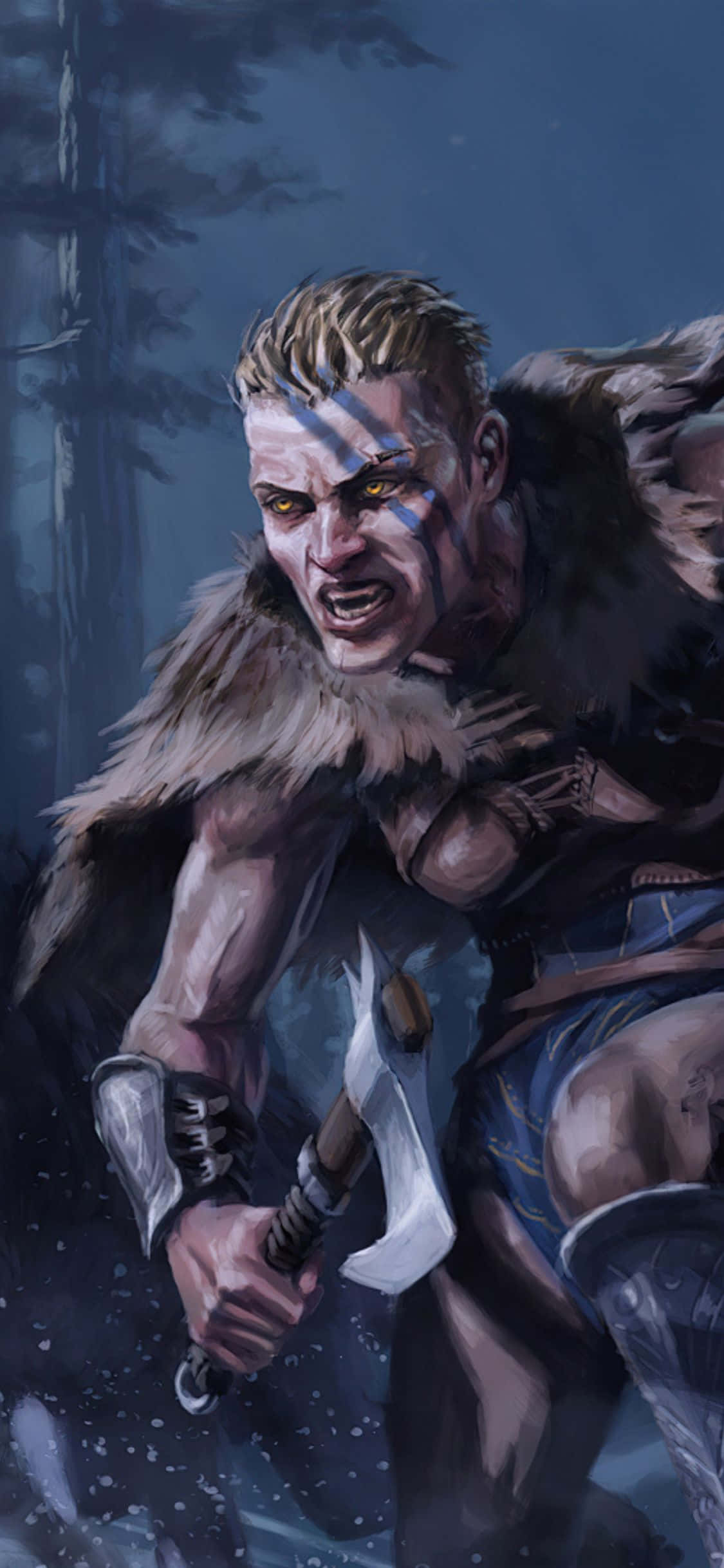 iPhone Xs Assassin's Creed Valhalla Female Viking Attacking Background Wallpaper