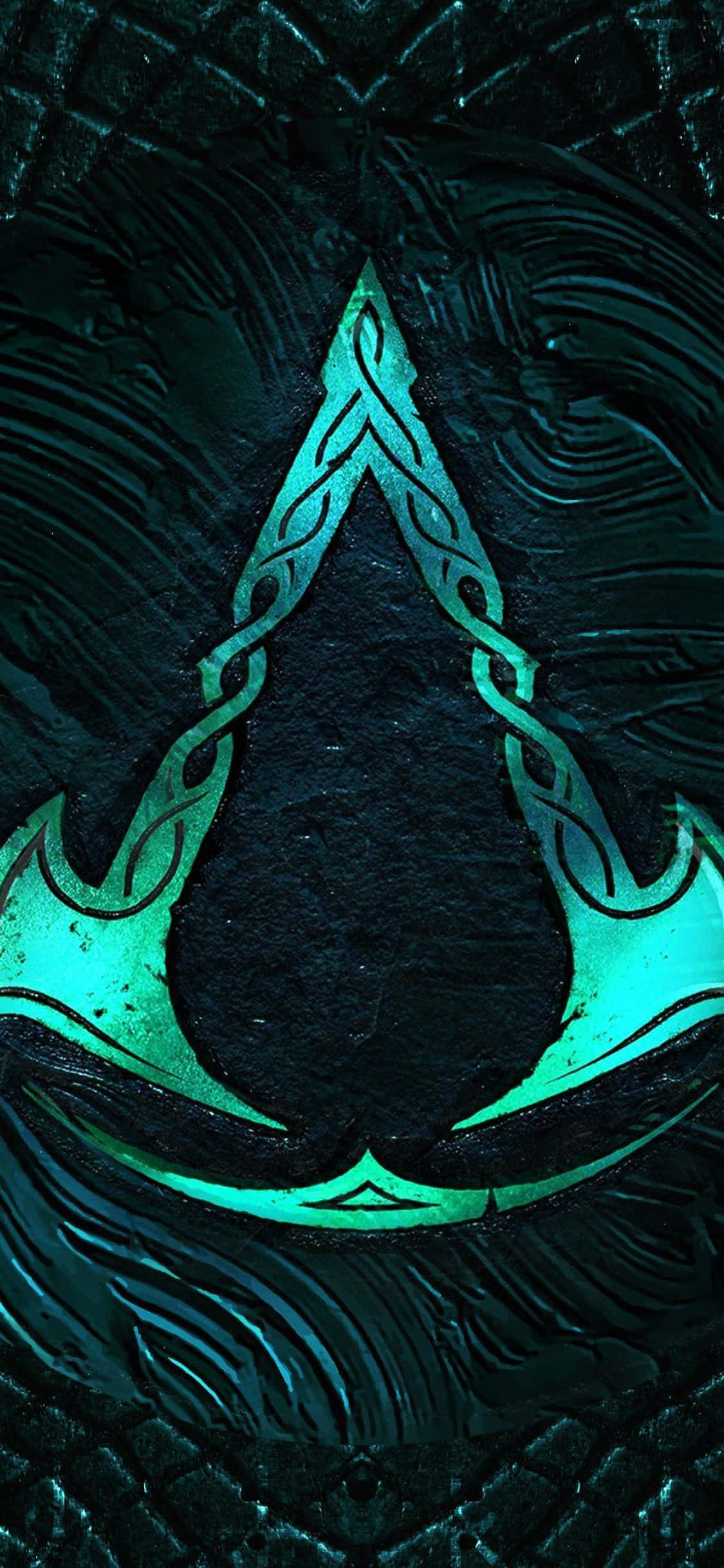 iPhone Xs Assassin's Creed Valhalla Green Game Logo na Gawa sa mga Pala Background Wallpaper