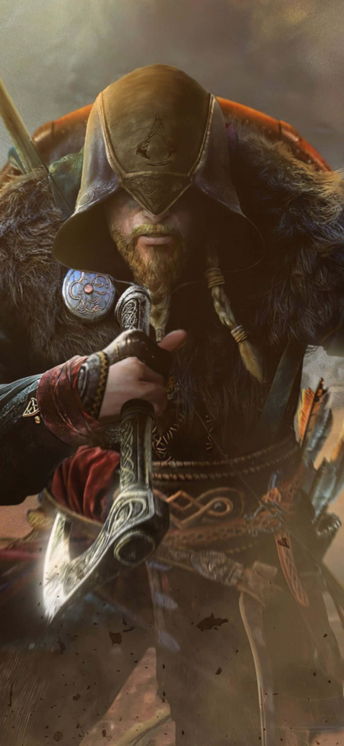 iPhone Xs Assassin's Creed Valhalla Hooded Viking Na May Palakol Background Wallpaper