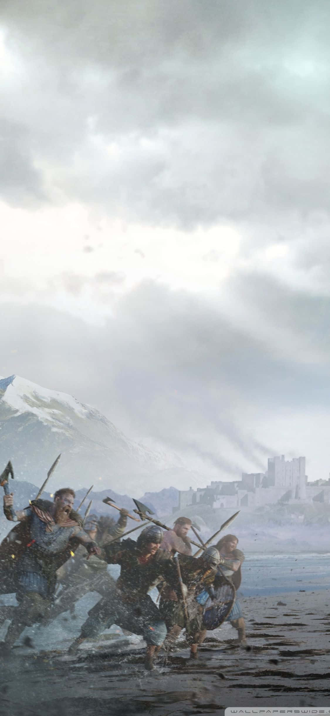 iPhone Xs Assassin's Creed Valhalla Viking Army Attacking Background Wallpaper
