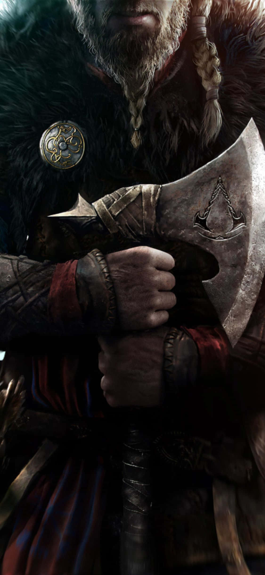 iPhone Xs Assassin's Creed Valhalla Viking Warrior Holding An Axe Background Wallpaper