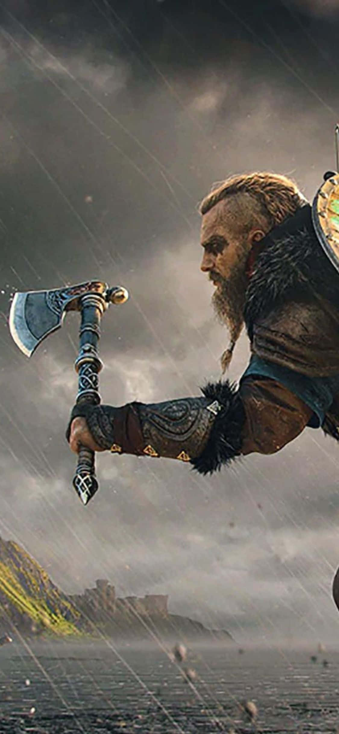 iPhone Xs Assassin's Creed Valhalla Viking Warrior sa Ulan Background Wallpaper