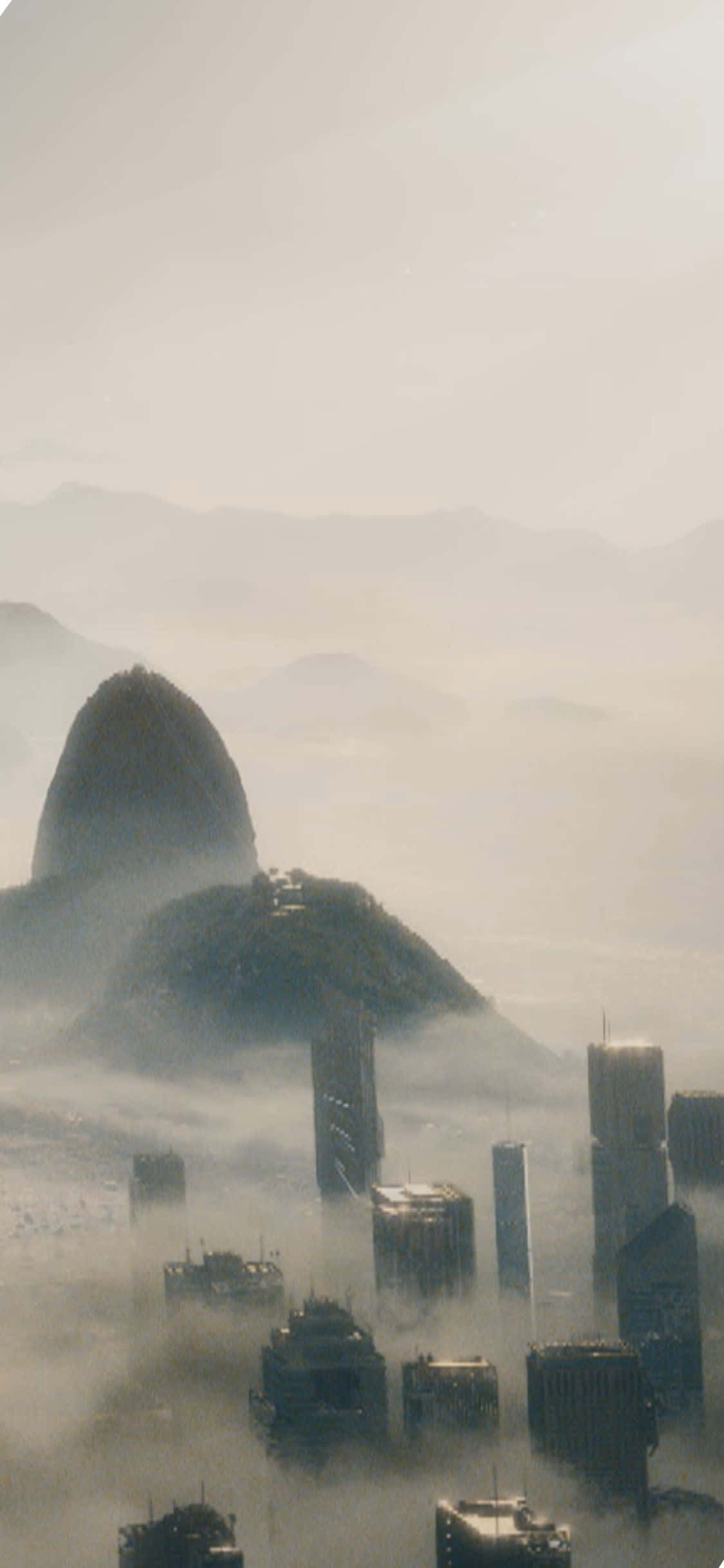 iPhone XS Civilization Beyond Earth Hazy Buildings And Mountains Background Wallpaper