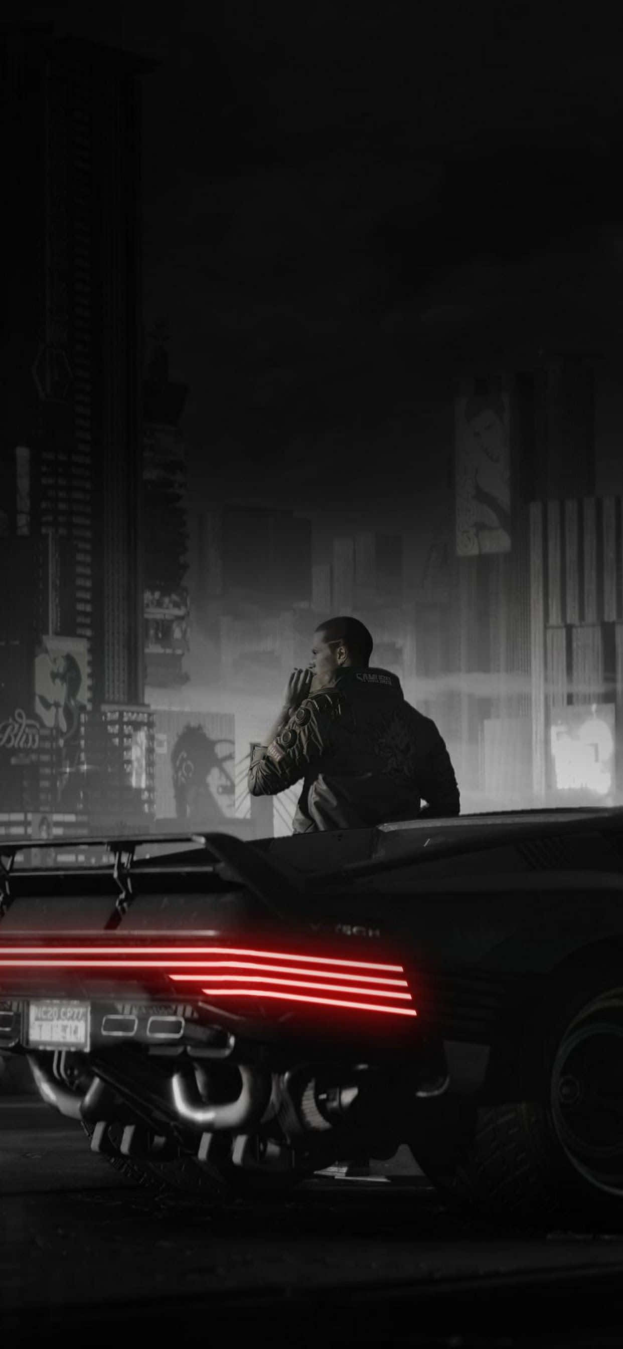 iPhone XS Max Cyberpunk 2077 Dark Background Wallpaper