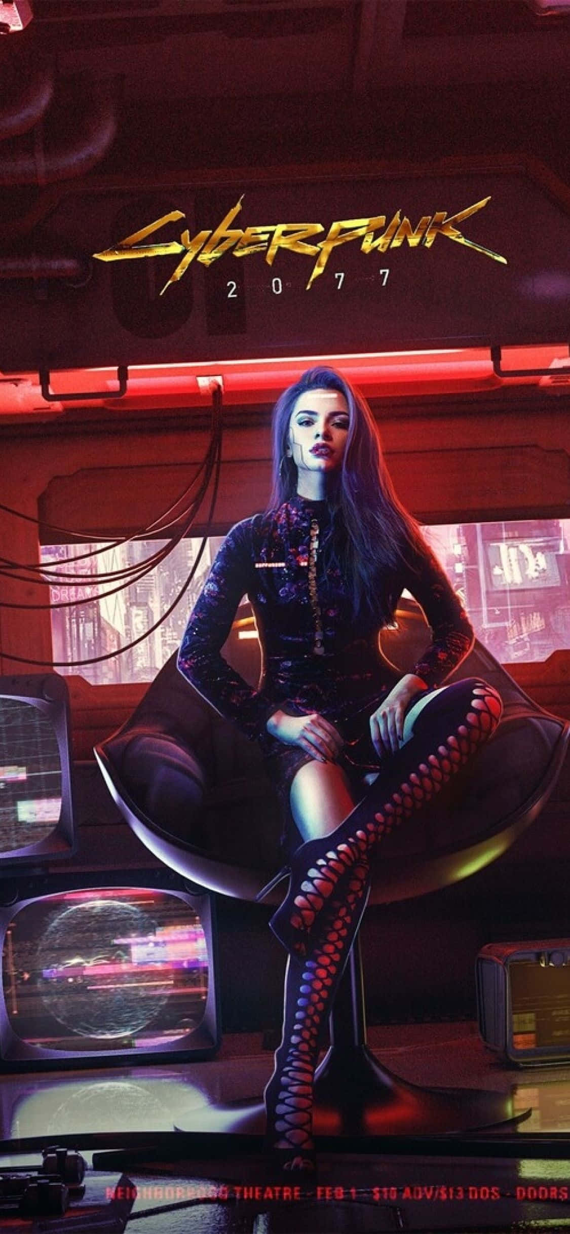 iPhone XS Max Cyberpunk 2077 Background ng Cyborg na Babae Wallpaper