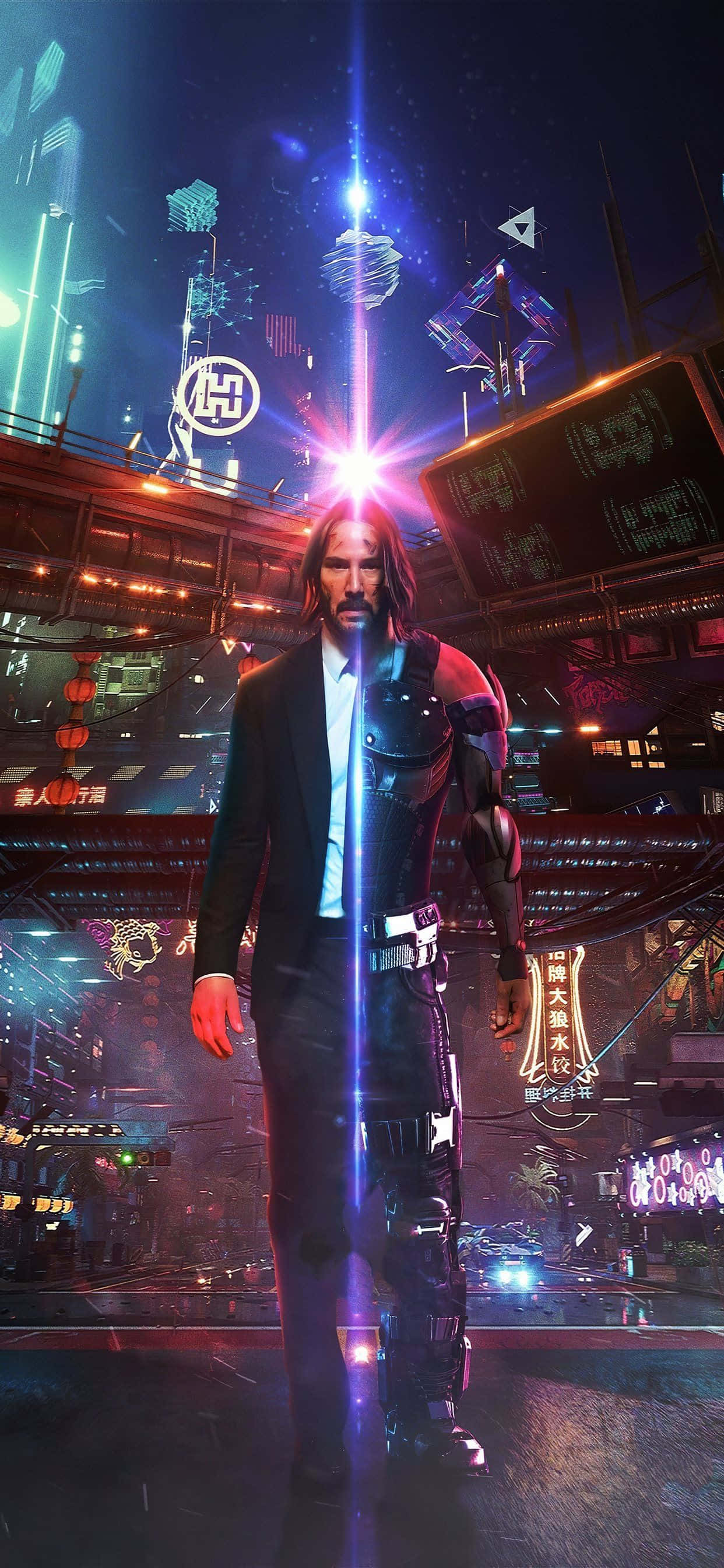 iPhone XS Max Cyberpunk 2077 Keanu Reeves Background Wallpaper