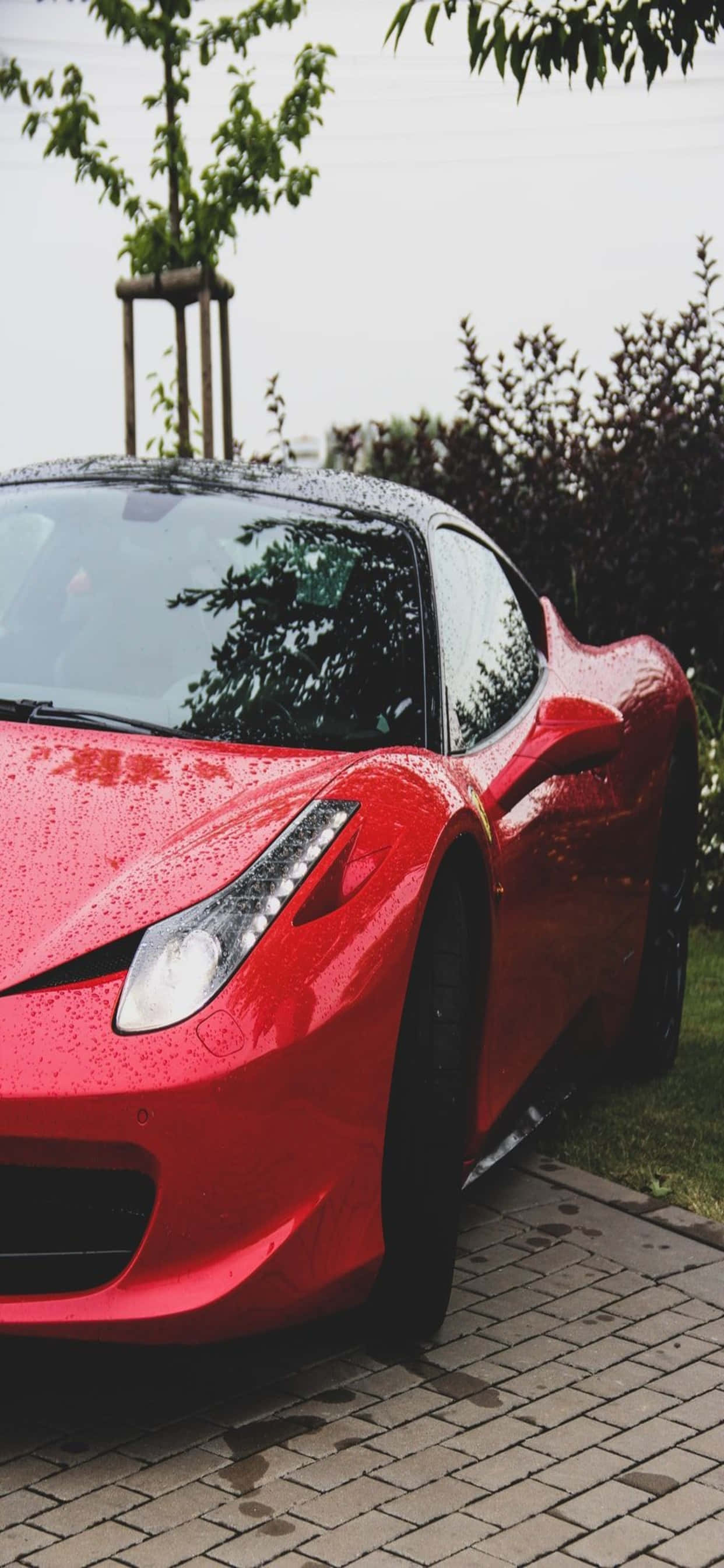 iPhone Xs Max Ferrari Background Parked Red Ferrari 458 Wallpaper