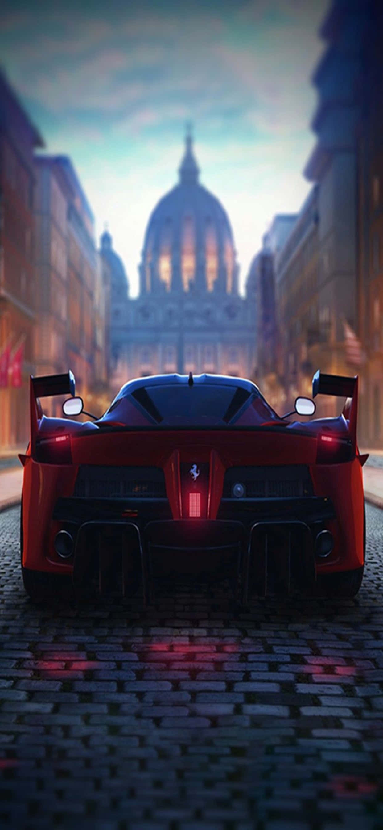 iPhone Xs Max Ferrari Background Red Ferrari On Cobblestone Wallpaper