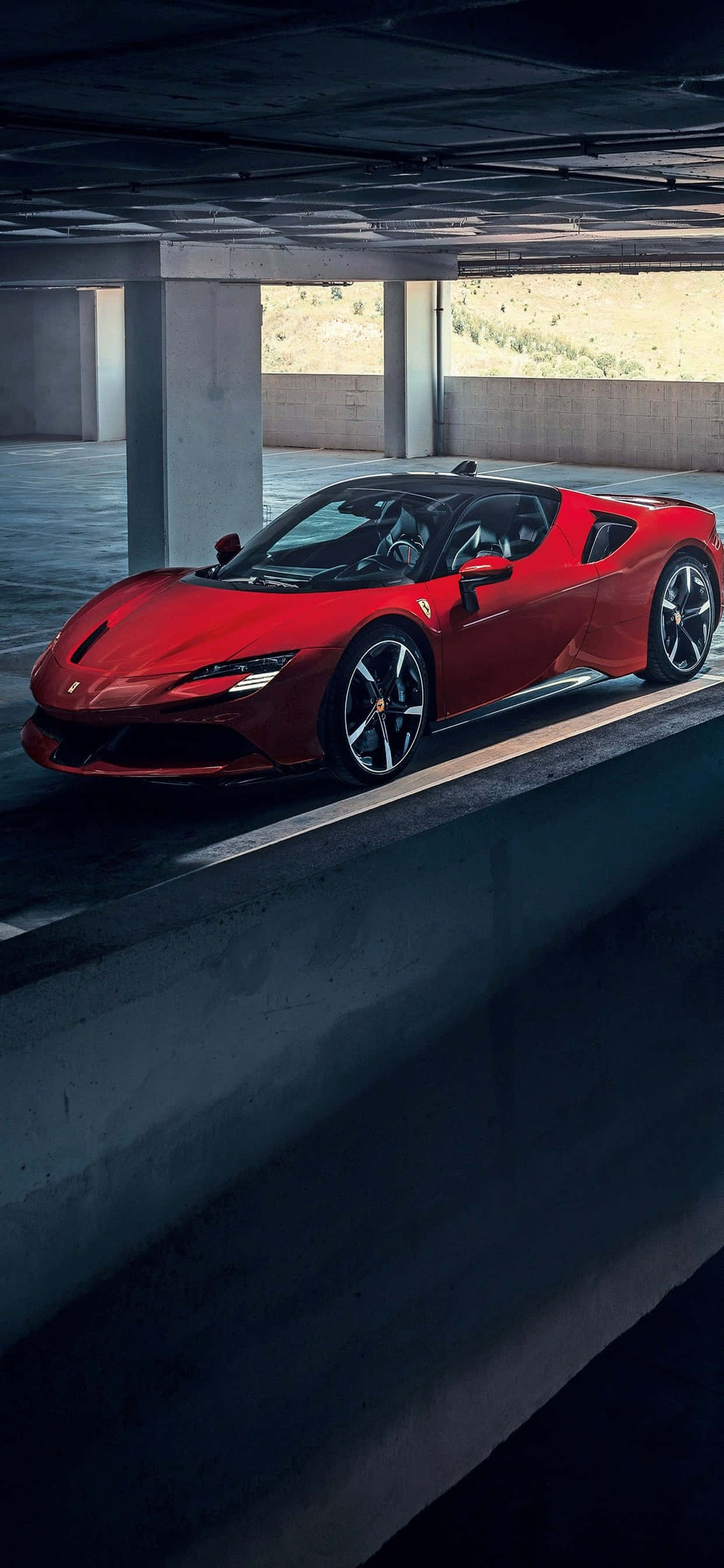 iPhone Xs Max Ferrari Background Red Ferrari SF90 Stradale In A Parking Lot Wallpaper