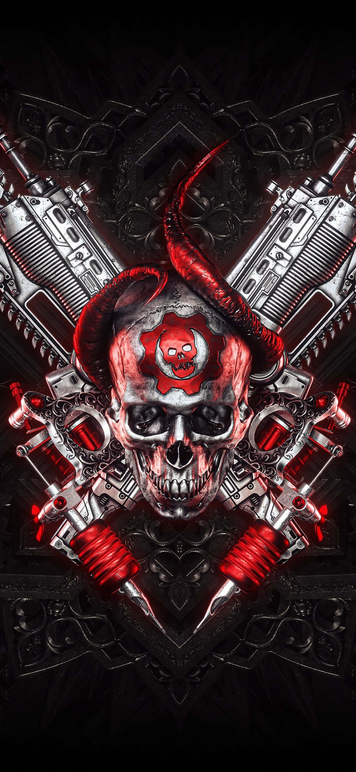 iPhone XS Max Gears Of War 5 Red And Silver Background Wallpaper