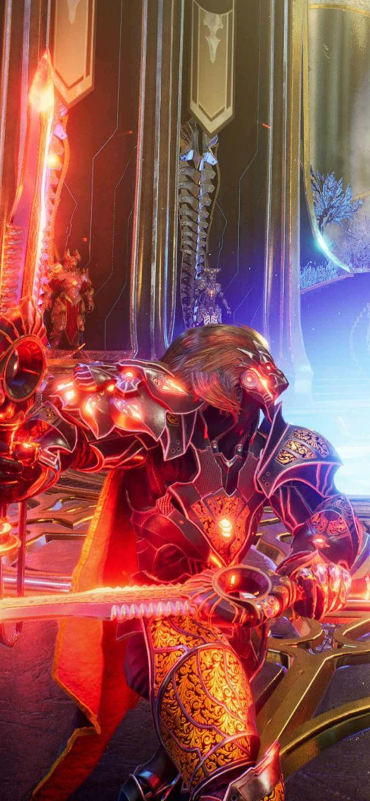 iPhone Xs Max Godfall Silvermane Dual Swords Background Wallpaper
