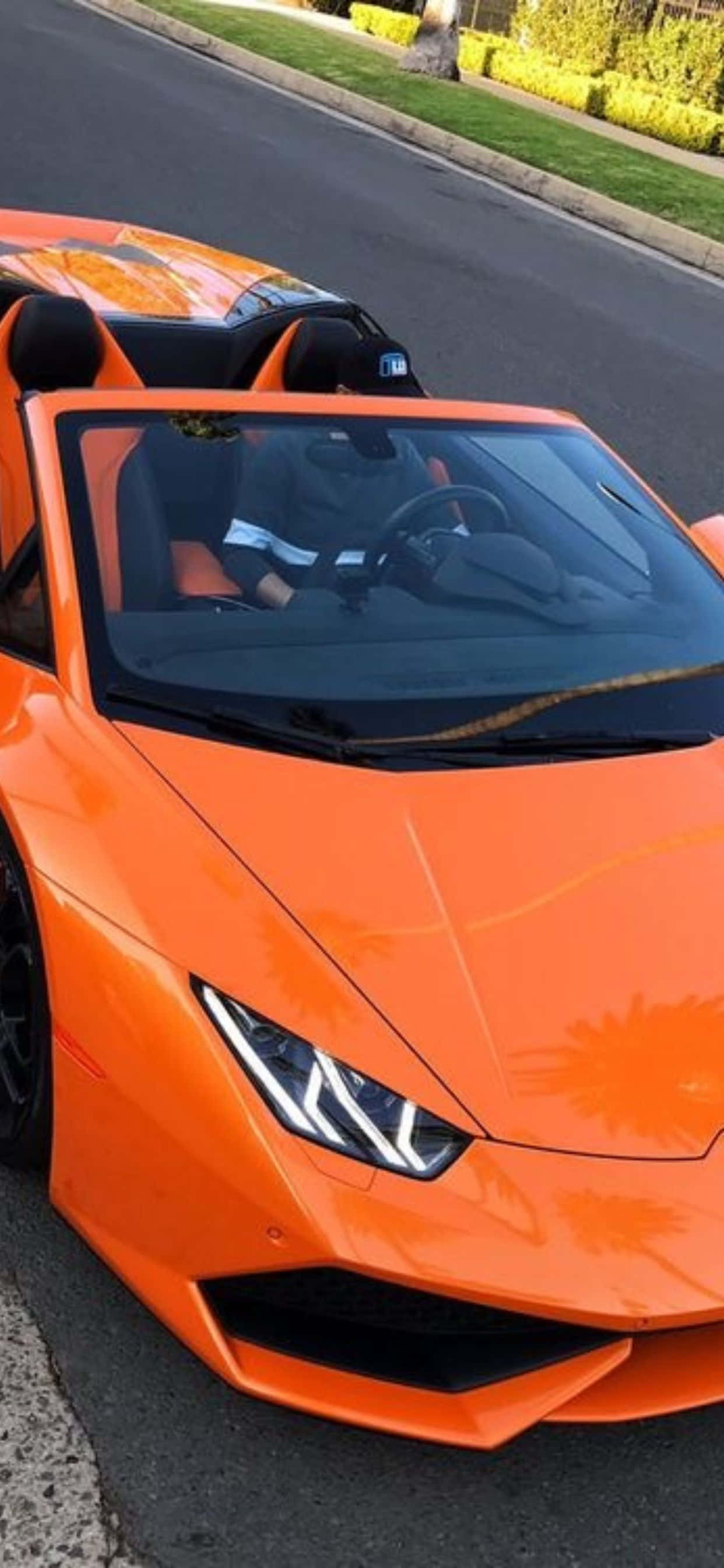 iPhone XS Max Lamborghini Huracan Orange Car Background Wallpaper