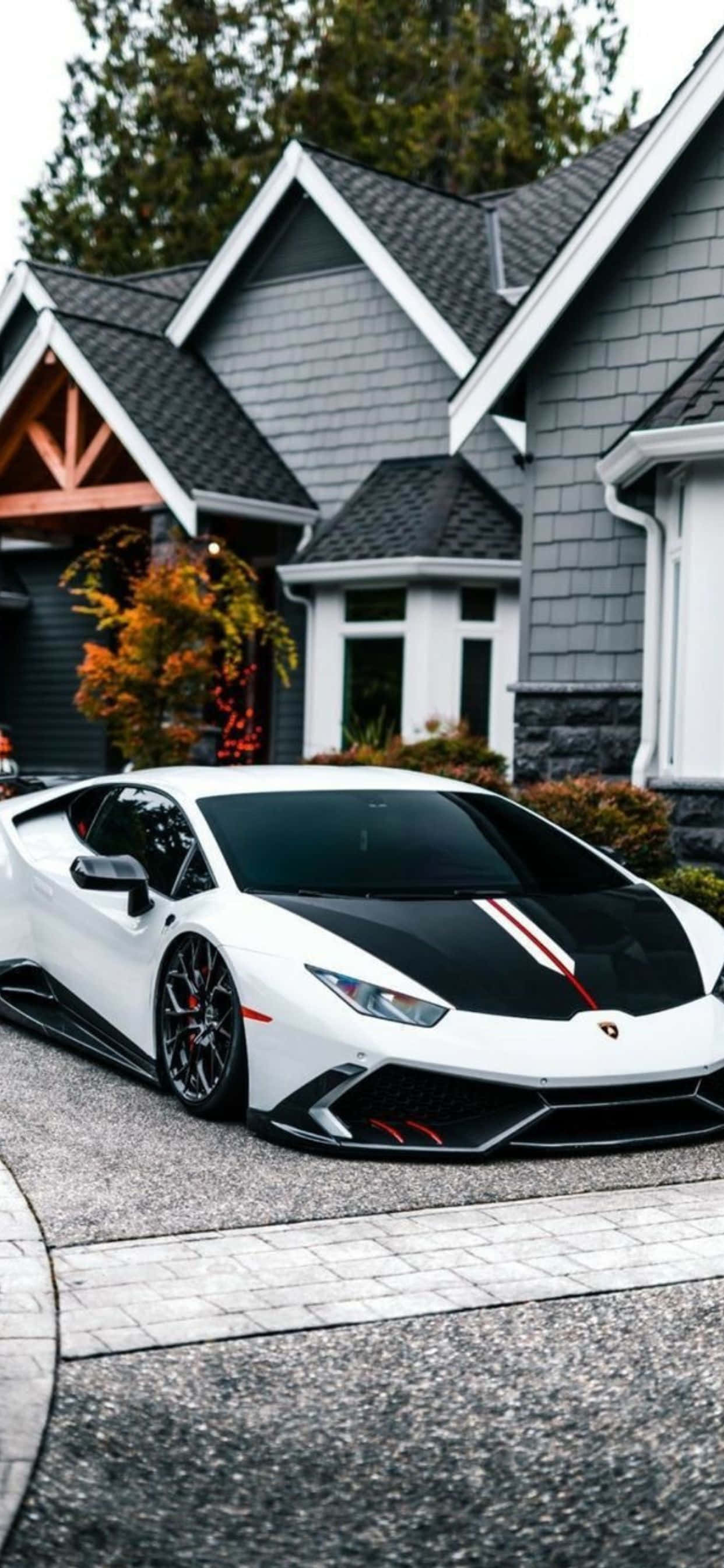 iPhone XS Max Lamborghini White At Black Background Wallpaper