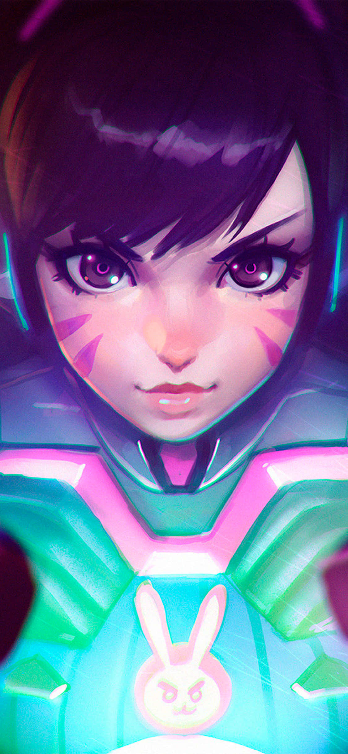 iPhone Xs Max Overwatch Background D.Va Nagniningning na Logo ng Bunny Rabbit Wallpaper