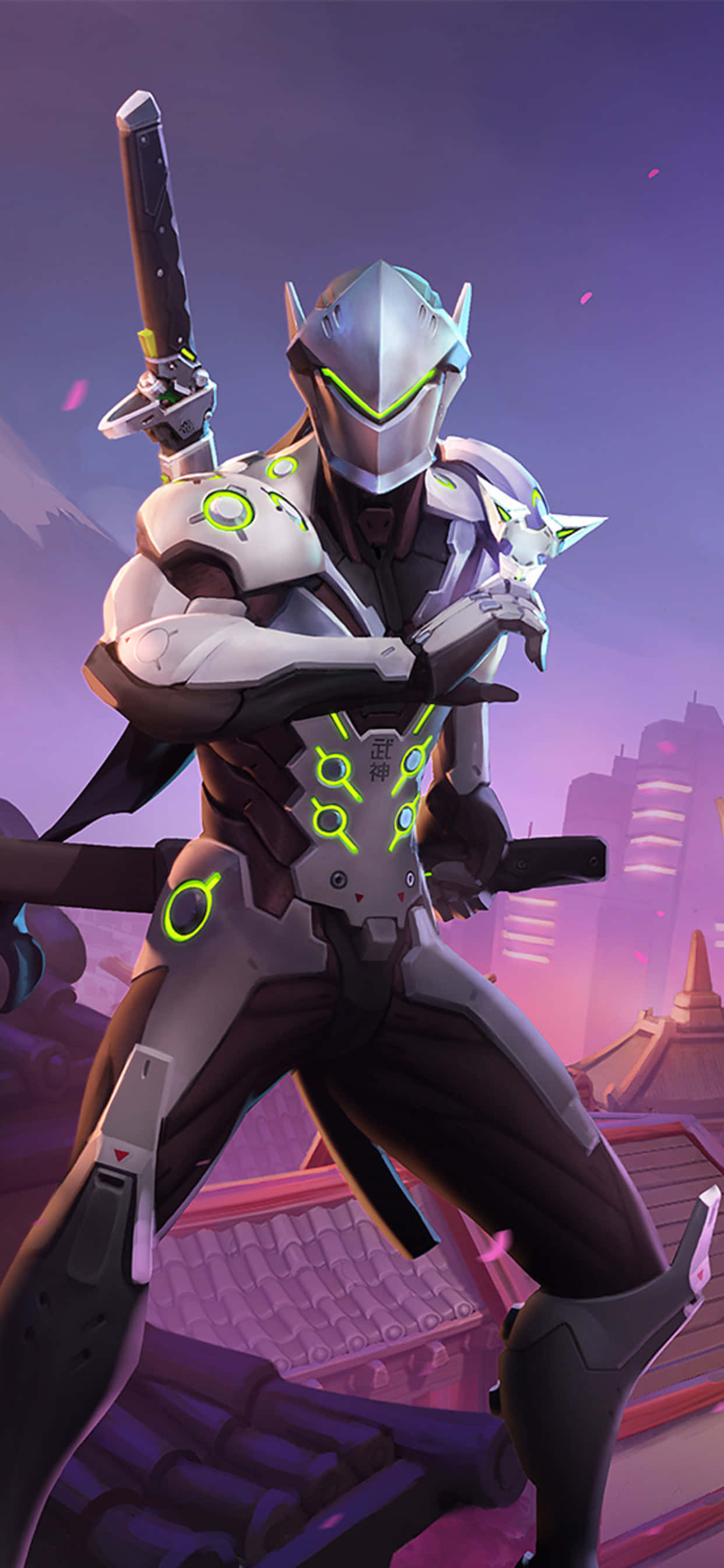 iPhone Xs Max Overwatch Background Genji na may White Suit Wallpaper