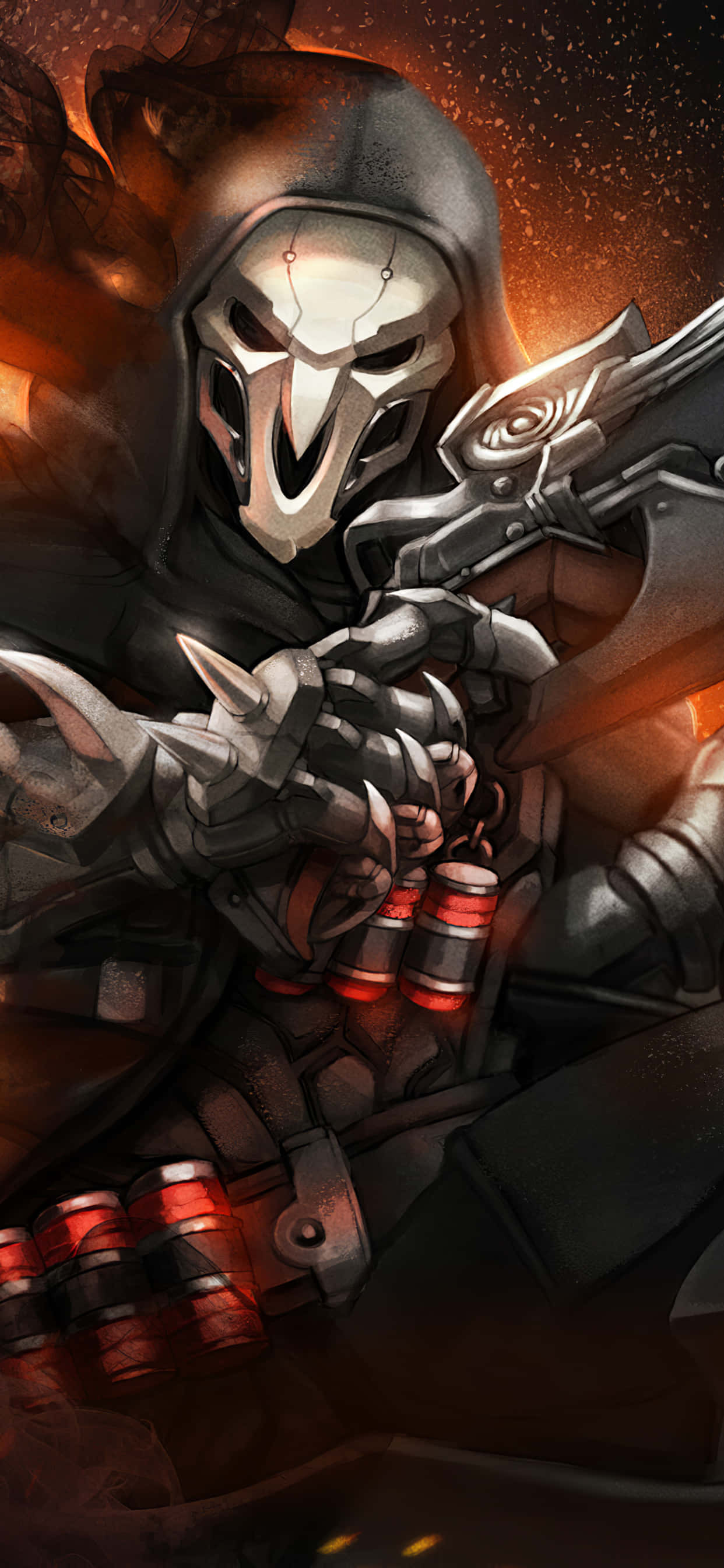 iPhone Xs Max Overwatch Background Reaper Kasama ang Kanyang mga Baril Wallpaper