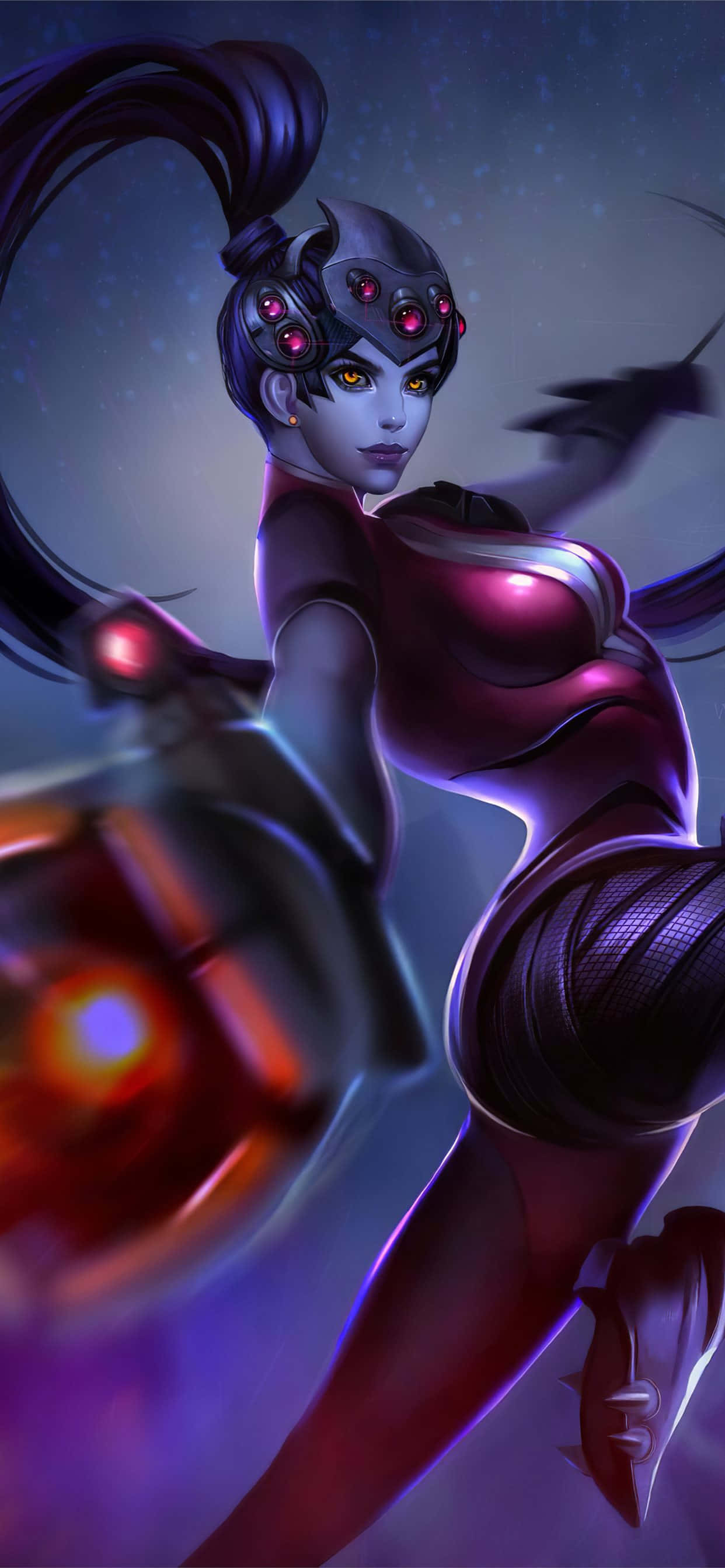 iPhone Xs Max Overwatch Background Widowmaker na Nakatutok ng Baril Wallpaper