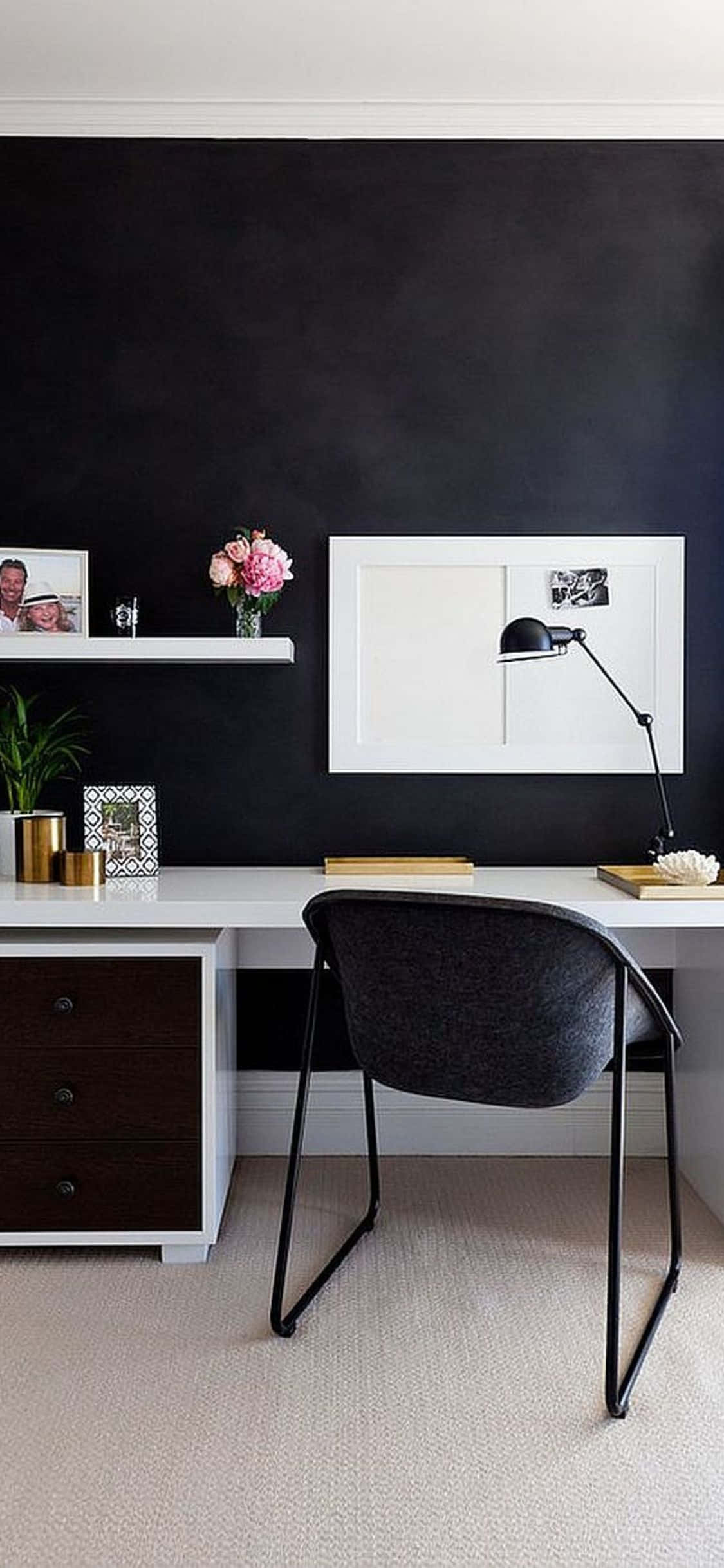iPhone XS Office With Black Chair Background Wallpaper
