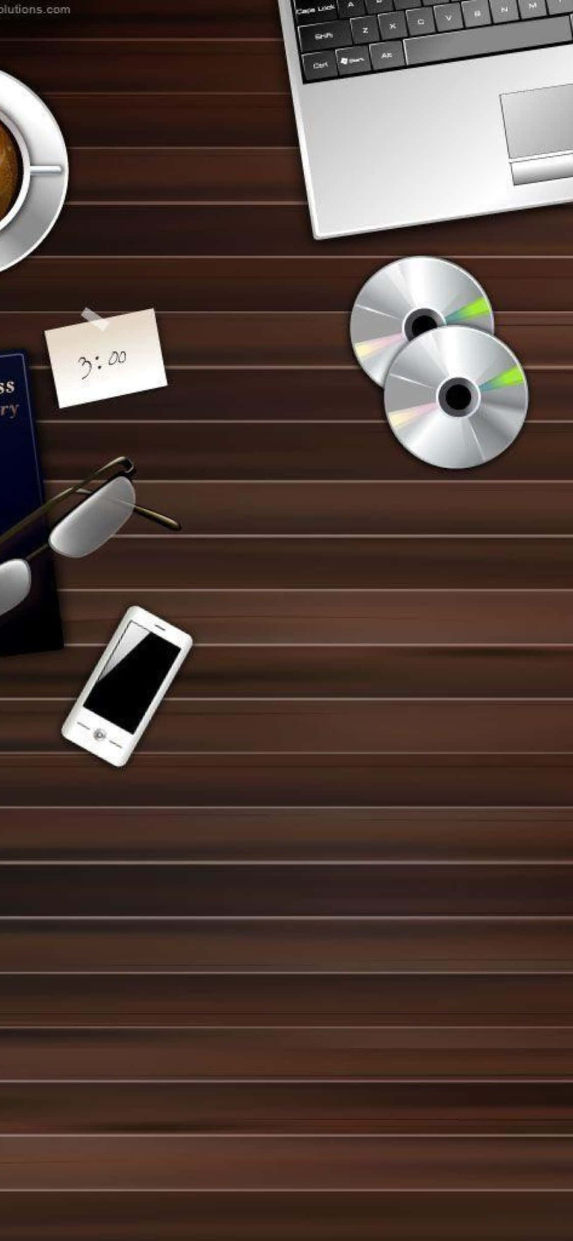 iPhone XS sa isang maliwanag, wooden desk. Wallpaper