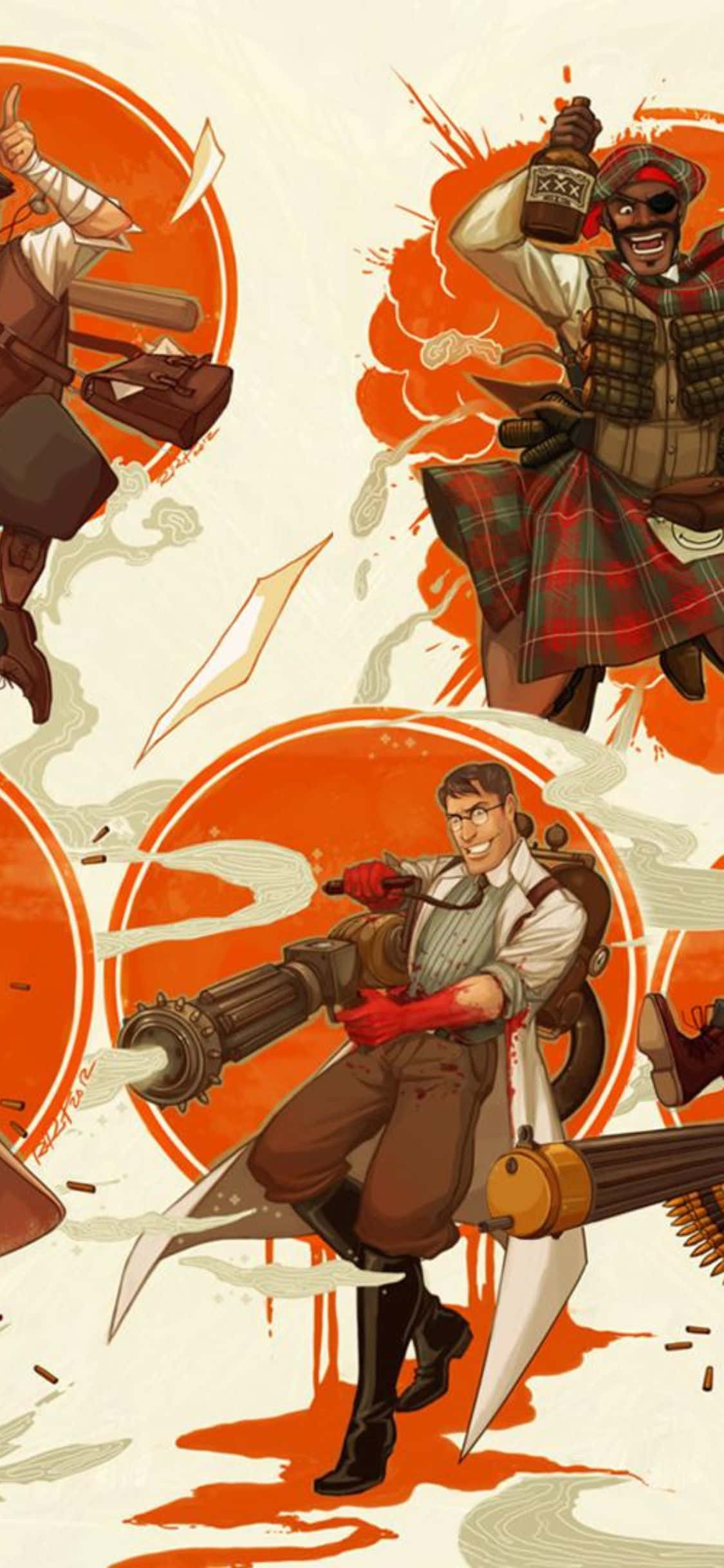 iPhone XS Team Fortress 2 Background Retro Medic And Demoman Wallpaper