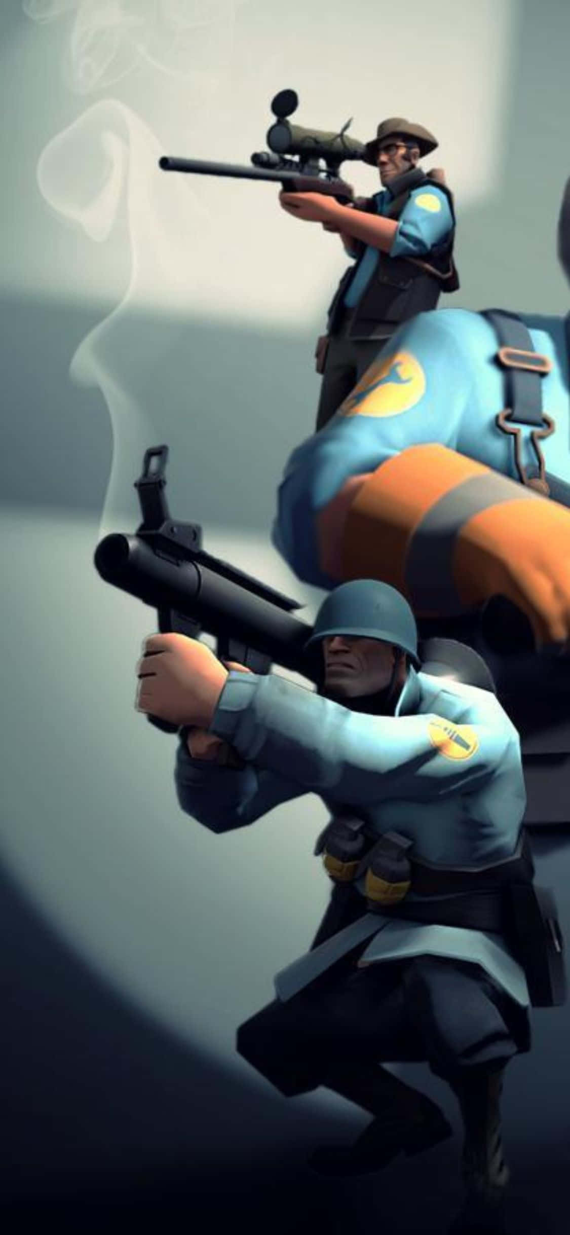 iPhone XS Team Fortress 2 Characters With Blue Uniforms Background Wallpaper