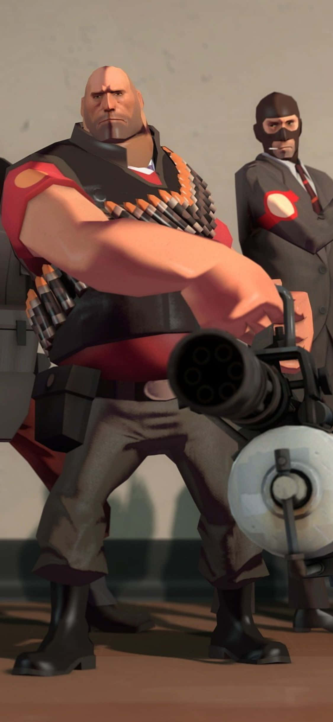 iPhone XS Team Fortress 2 Heavy With Spy Background Wallpaper